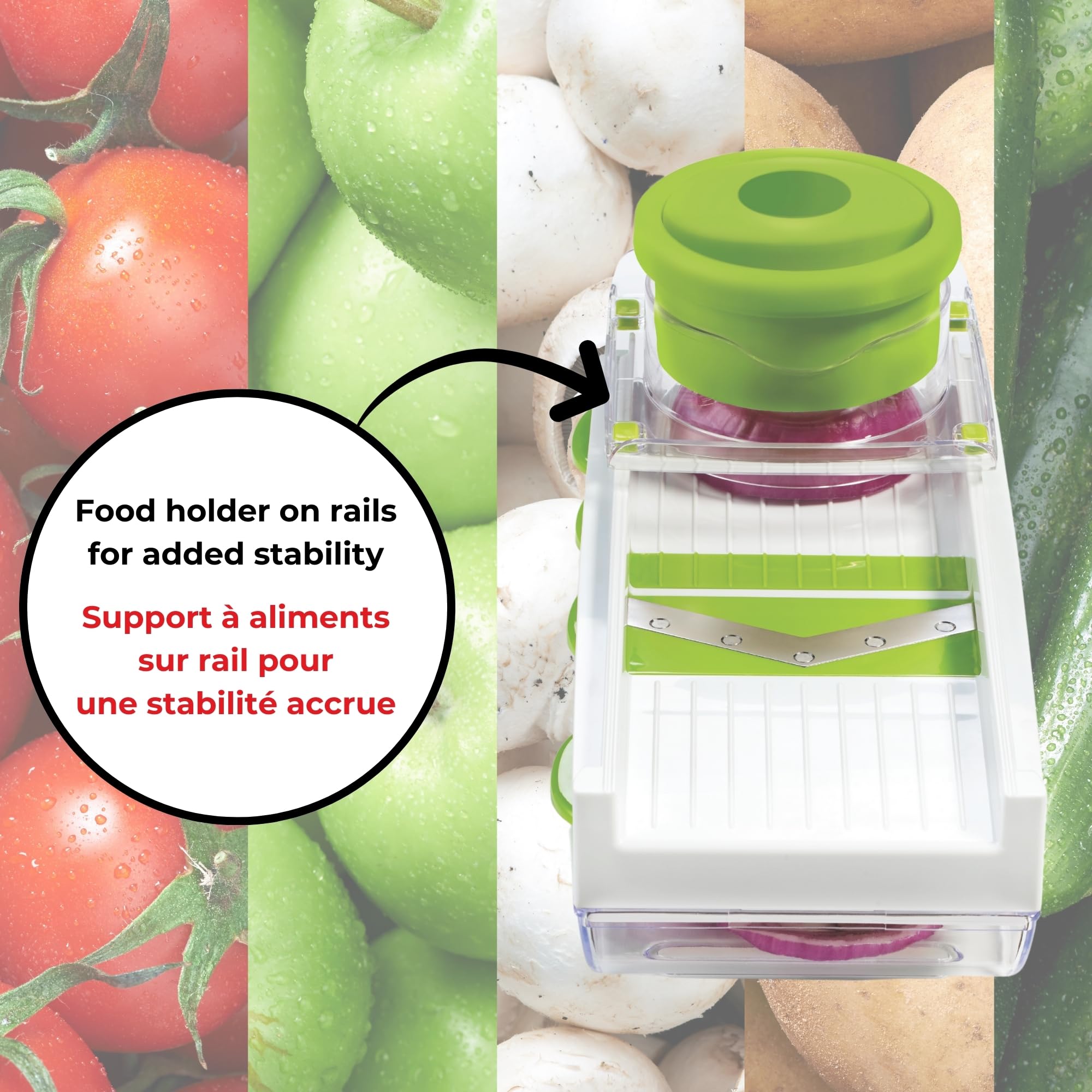 Easy Starfrit Mandoline Slicer, Dicer - 5-Blades and Graters - Straight & Crinkle Blades, Julienne, Grater & Shredder - Self-Feeding Pusher - Catch Base for Storage and Food Container
