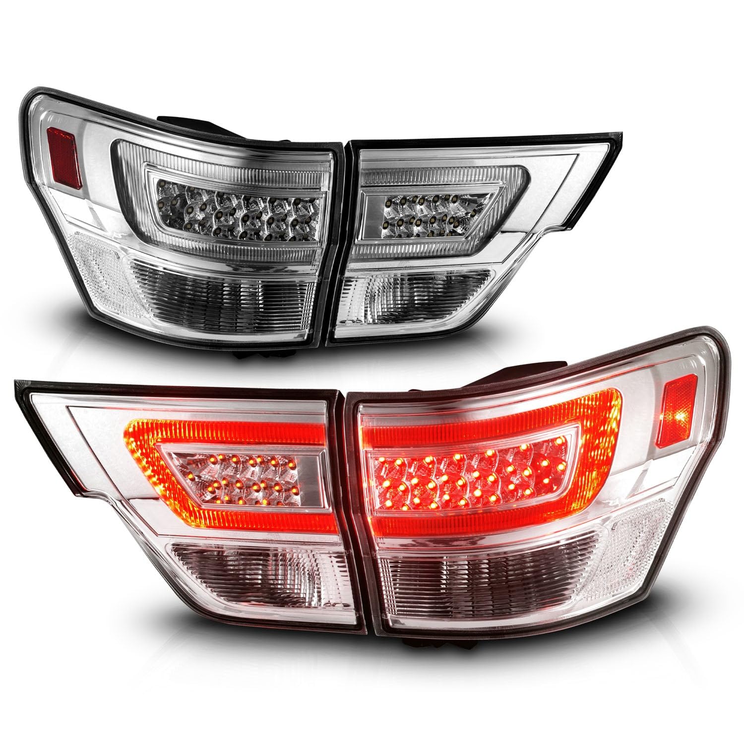 11-13 Jeep Grand Cherokee ANZO LED Taillights w/Lightbar Chrome Housing/Clear Lens 4pcs