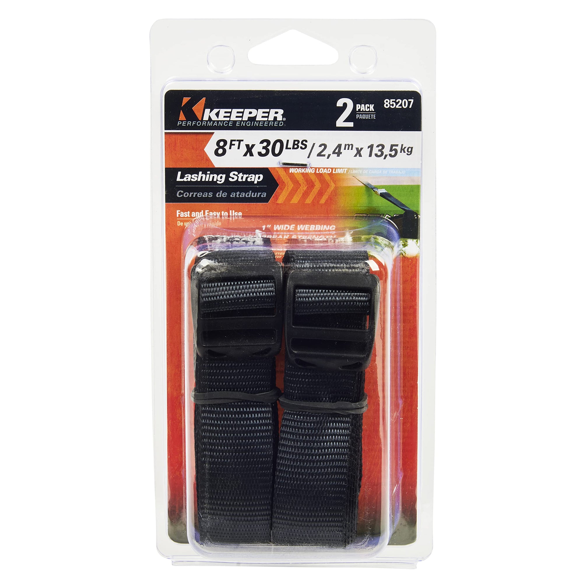 8' x 1" Lashing Strap, KEEPER 85207 2 Pack