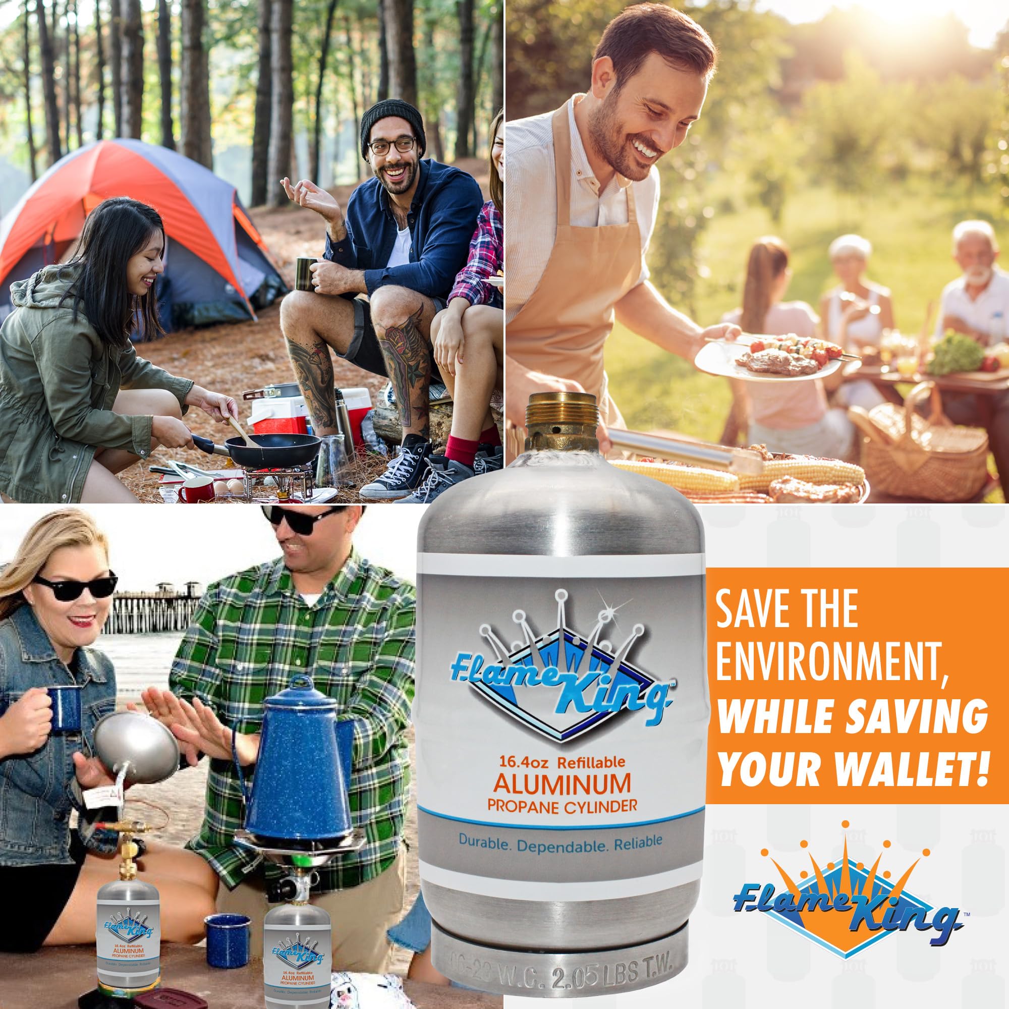 1LB Flame King Empty Aluminum Propane Cylinder Tank - Corrosion-Resistant and Rust-Free, Great for Camping and Small Appliances