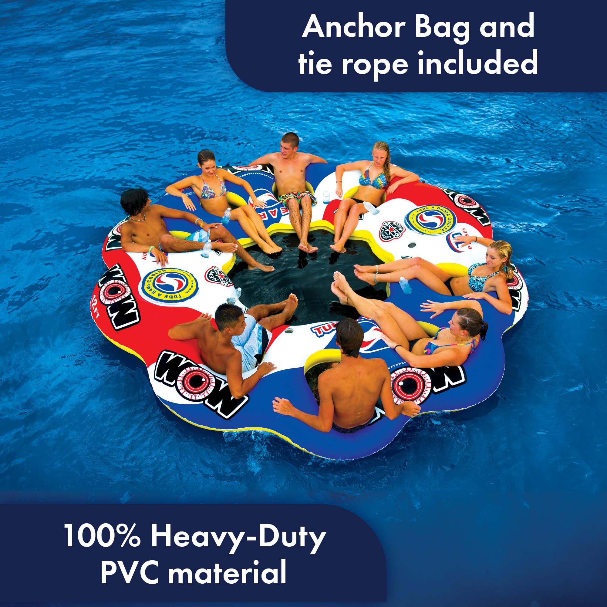 WOW Sports - Inflatable Floating Island Tube A Rama For Up To 10 people - Water Raft Tube For Adults