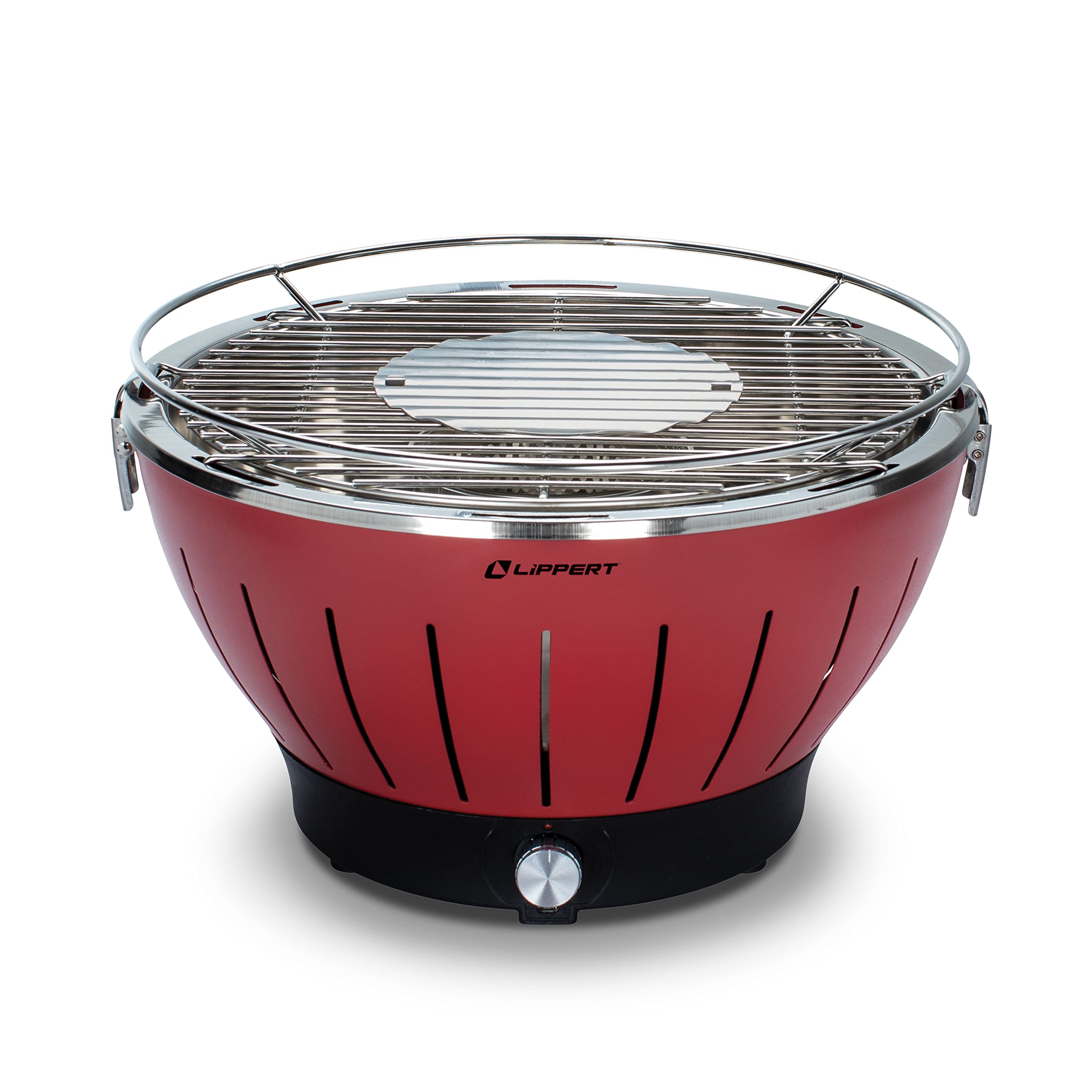 Lippert Portable Grill Odyssey - Versatile and Compact Charcoal Grill for Camping, Tailgating, and Outdoor Cooking - Lightweight and Durable Design with Large Cooking Surface - Red