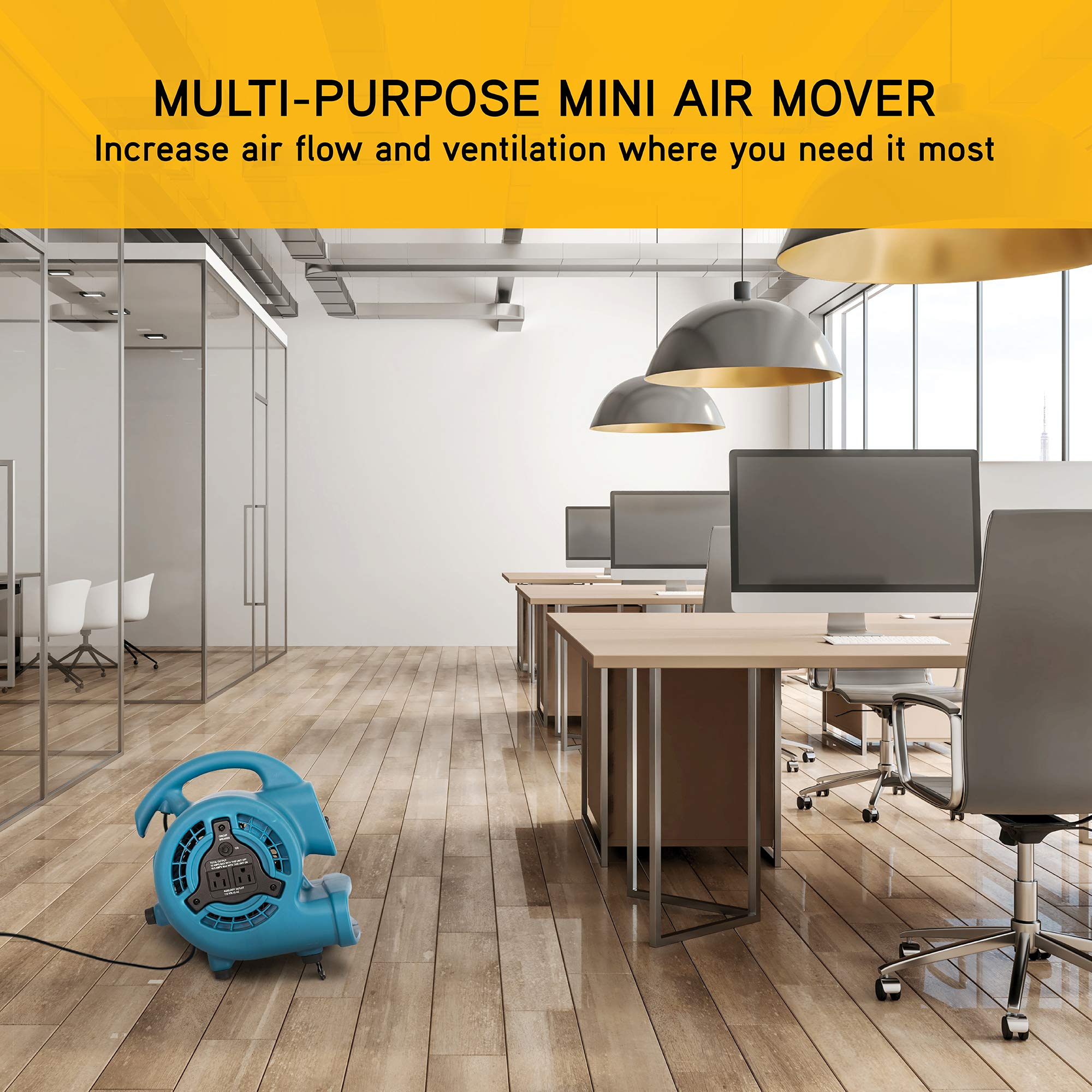 Mini Mighty XPOWER P-80A 138 W 600 CFM Centrifugal Air Mover, Carpet Dryer, Floor Fan, Blower, Stackable, Daisy Chain, for Water Damage Restoration, Janitorial, Plumbing, Home Use
