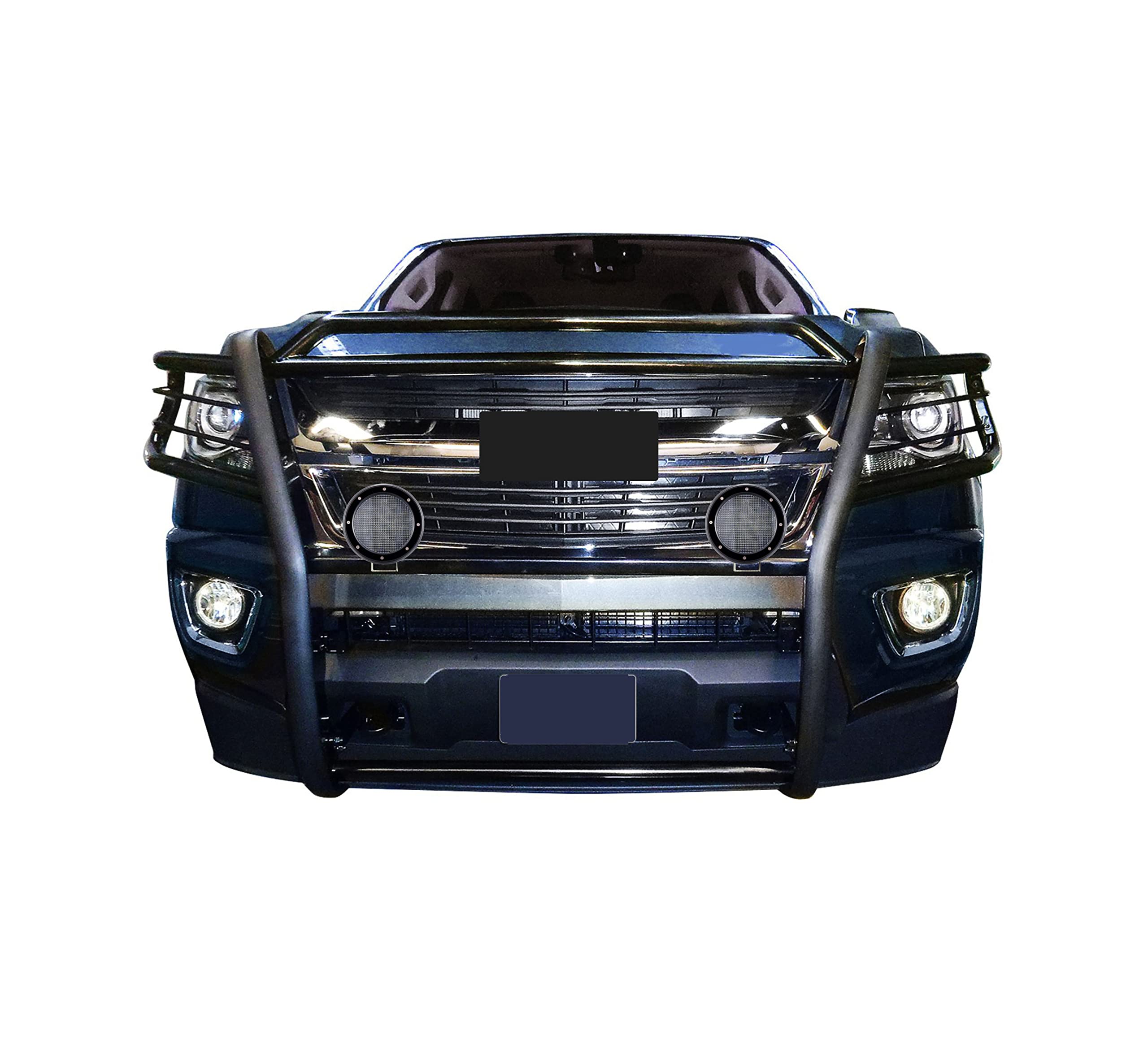 Grille Brush Black Horse Bumper Guard Modular Black Come with Pair of 5.3" Dia.LED Lights with Black Trim Rings Compatible with 2015-2022 Colorado/Canyon(Excludes ZR2 submodel)-17GC15MA-PLFB
