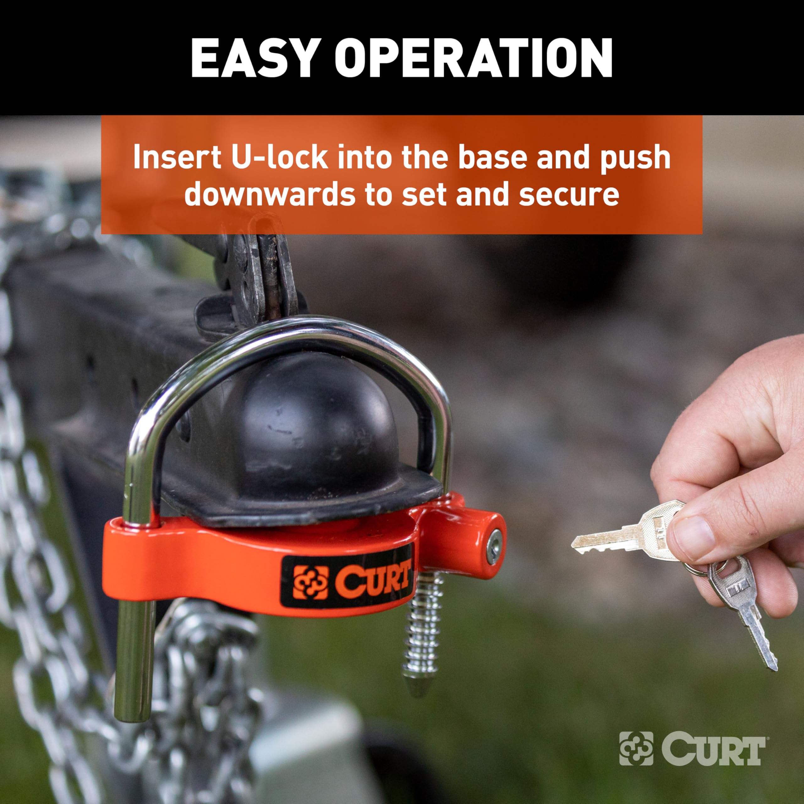 CURT Universal Trailer Coupler Lock 23090-KA, Bright Orange, Fits Couplers with 1-7/8", 2" or 2-5/16" Ball Diameter, Keyed Alike