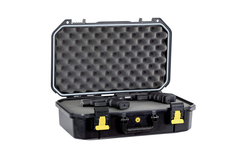 Plano Four All-Weather Pistol Case Watertight & Dust-Proof Gun Case for Two Pistols; High Density Pluck Foam, Black; Continuous Dri-Loc Seal