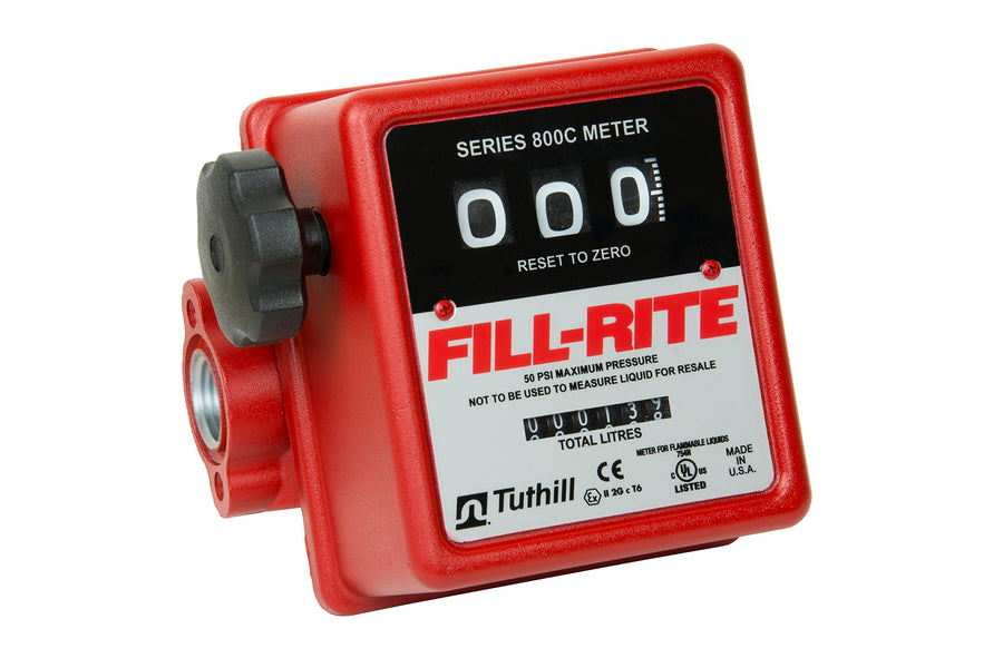 Fill-Rite 24V DC FR2411GEL Pump, Suction Pipe, 3/4"x12' Hose, 3/4" Manual Nozzle, 807CL Meter Liter - All NPT Threads