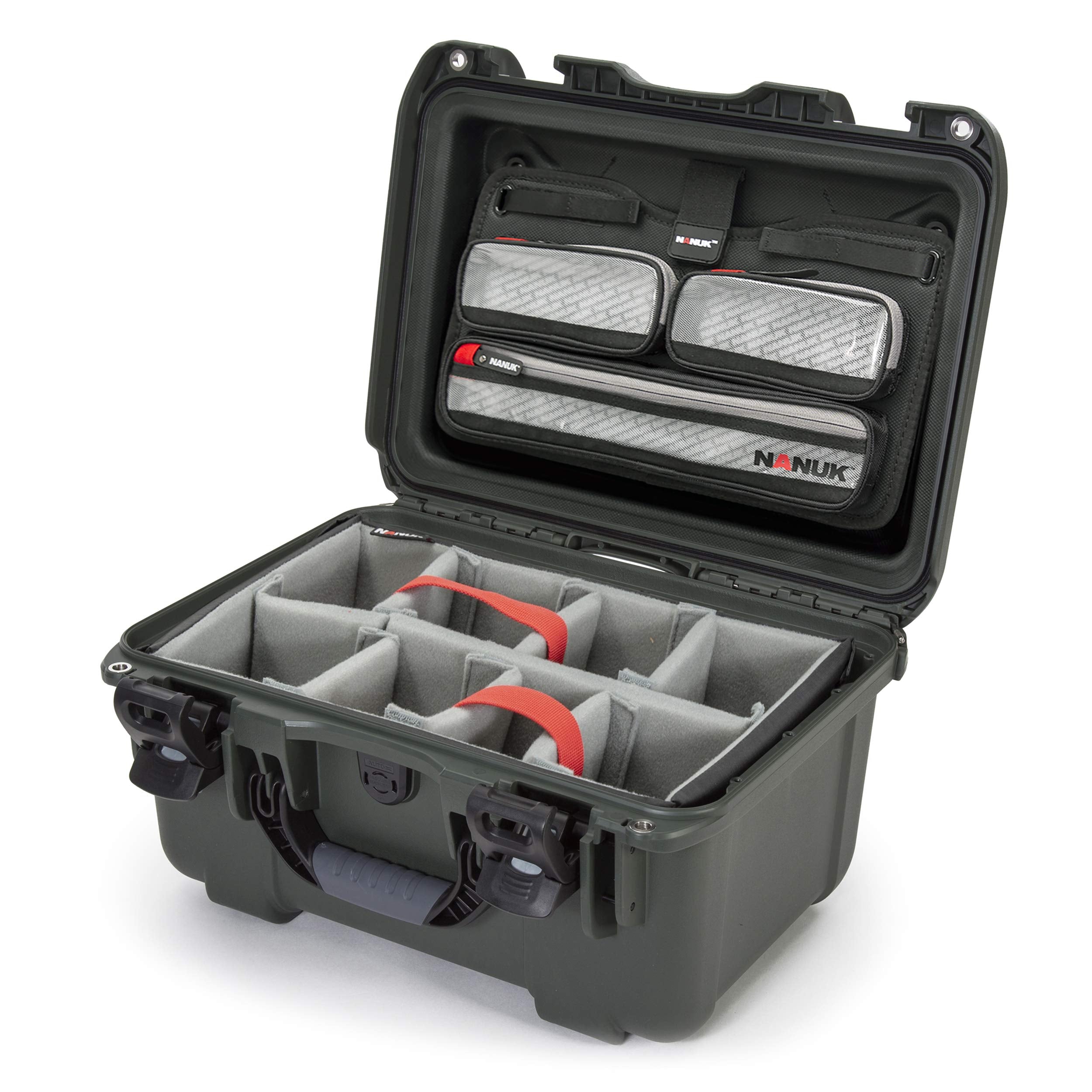 Waterproof Nanuk 918 Hard Case with Lid Organizer and Padded Divider - Olive 918-6006