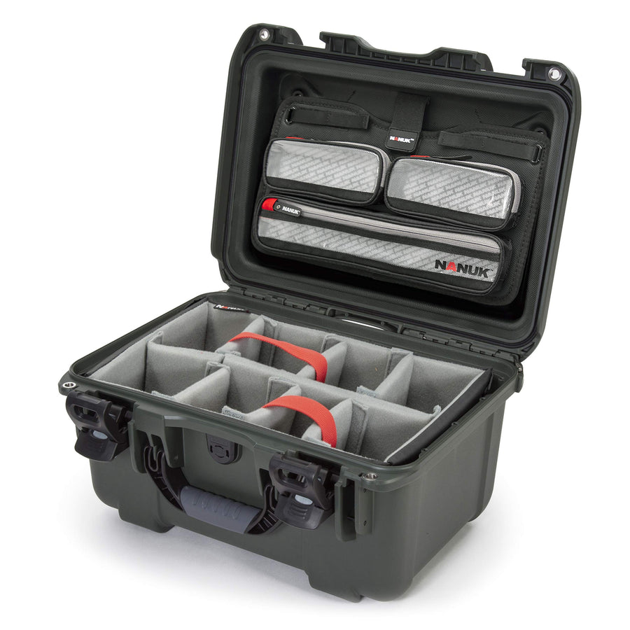 Waterproof Nanuk 918 Hard Case with Lid Organizer and Padded Divider - Olive 918-6006