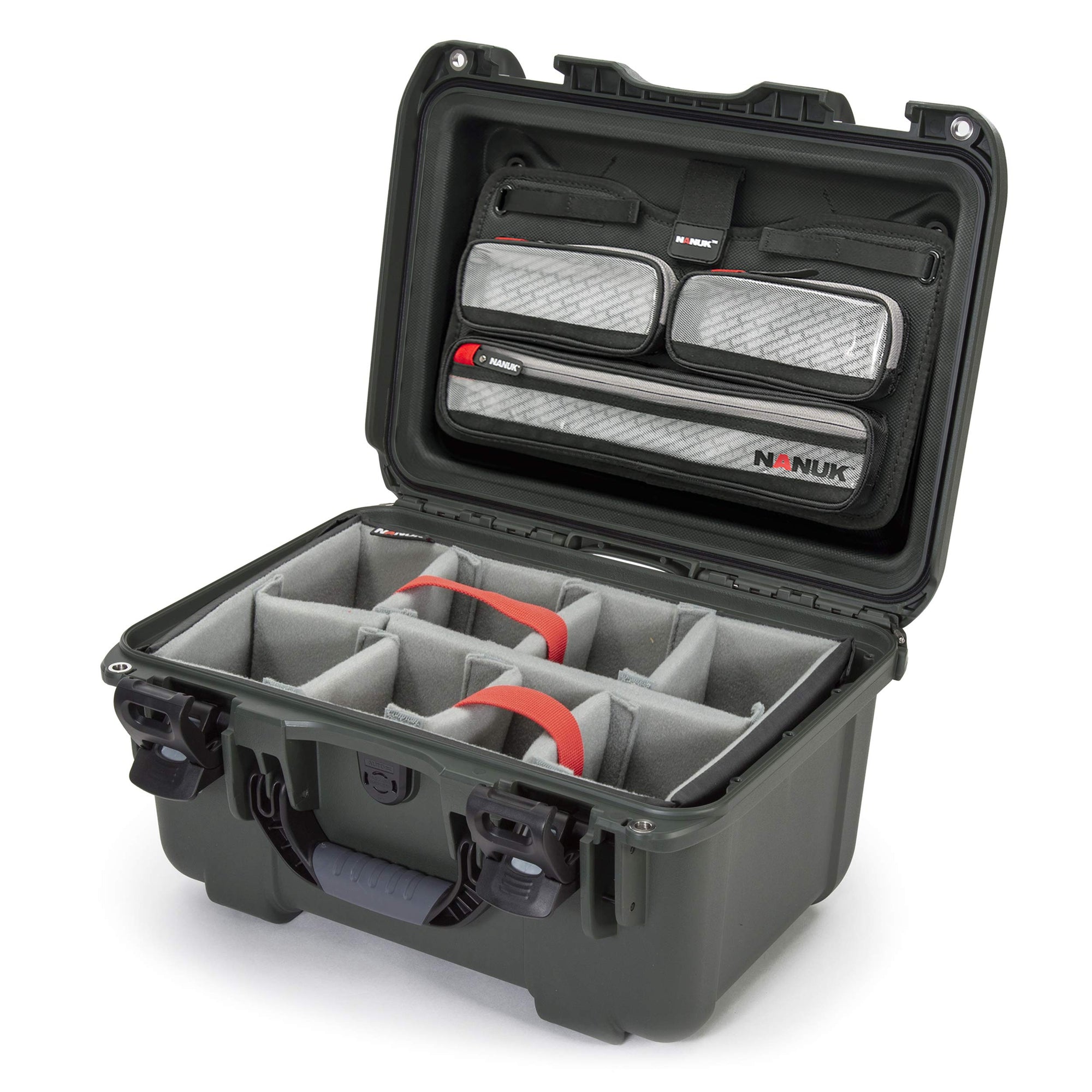 Waterproof Nanuk 918 Hard Case with Lid Organizer and Padded Divider - Olive 918-6006