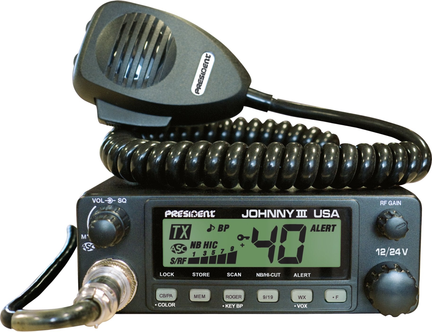 Johnny III President USA 40 Channel CB Radio 12 or 24V, Black