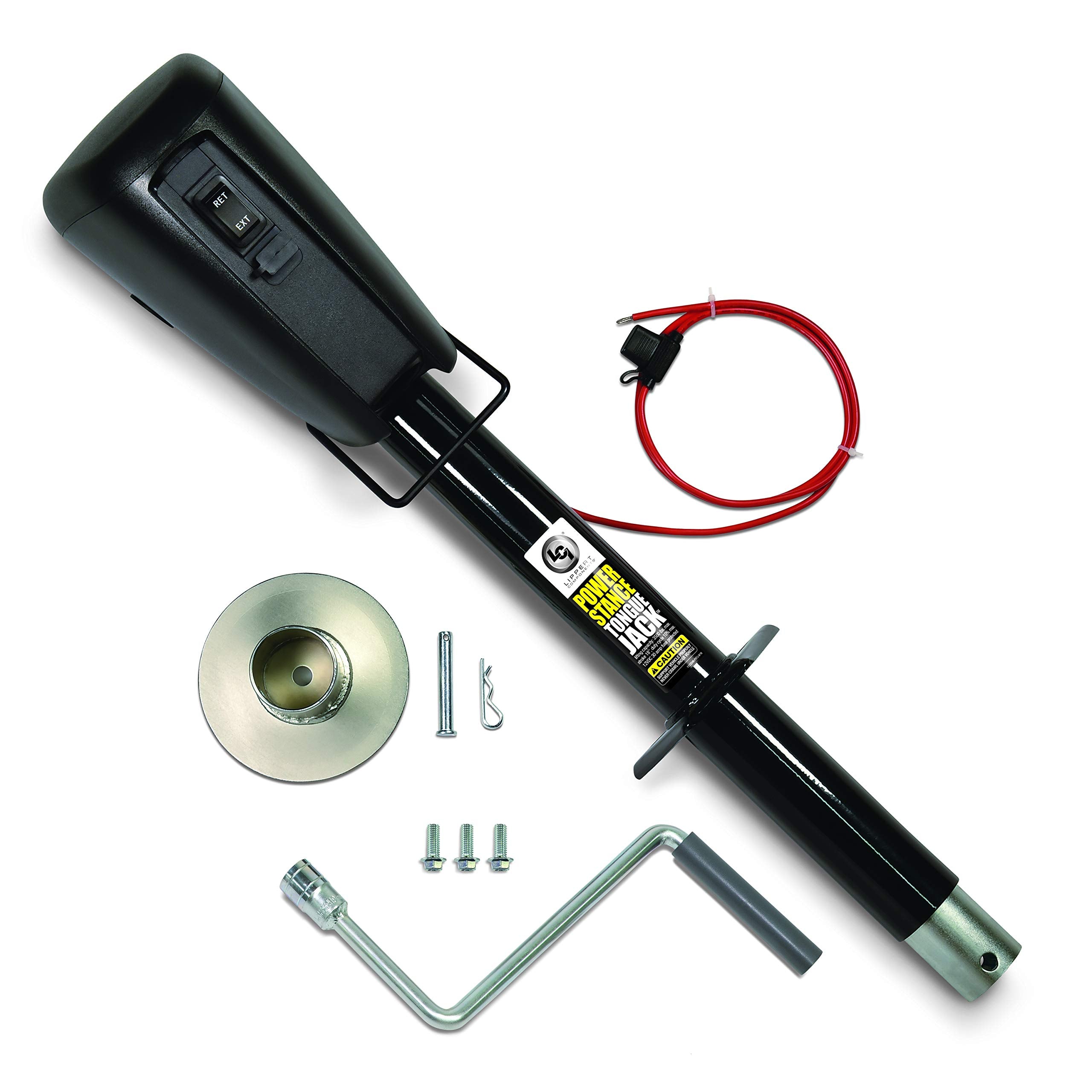 Power Stance Tongue Jack - Lippert Components with Optional 2-Way to 7-Way powering System for RVs