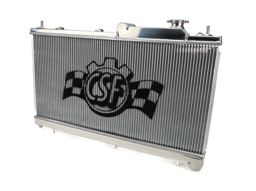 CSF Radiator, 27.125 in W x 1.25 in D x 13.438 in H, Single Pass, Top Center Inlet, Driver Side Outlet, Aluminum, Polished