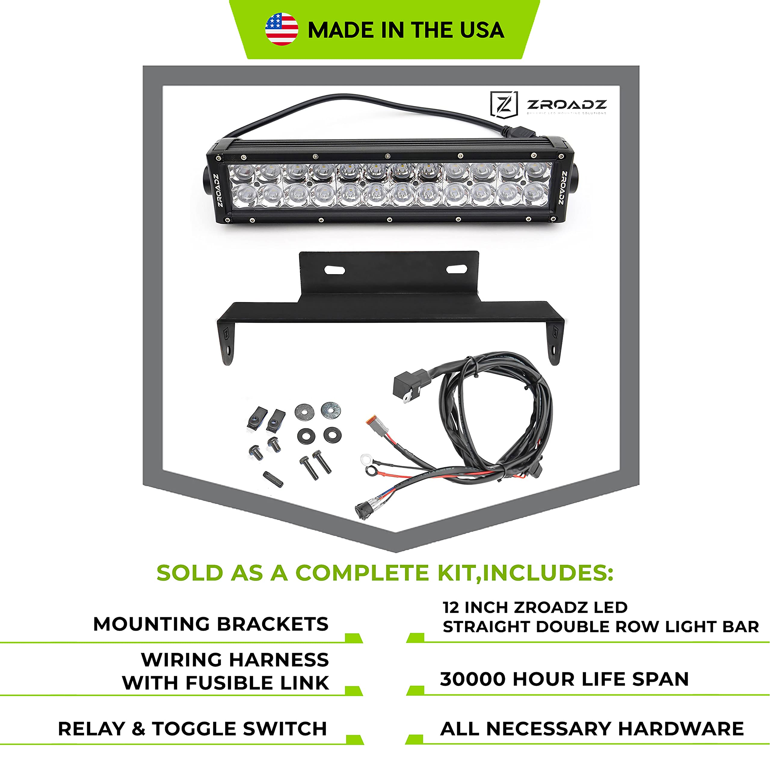 Front Bumper Center LED Kit 2017-2019 Ford Super Duty with (1) 12 Inch LED Straight Double Row Light Bar - PN #Z325471-KIT