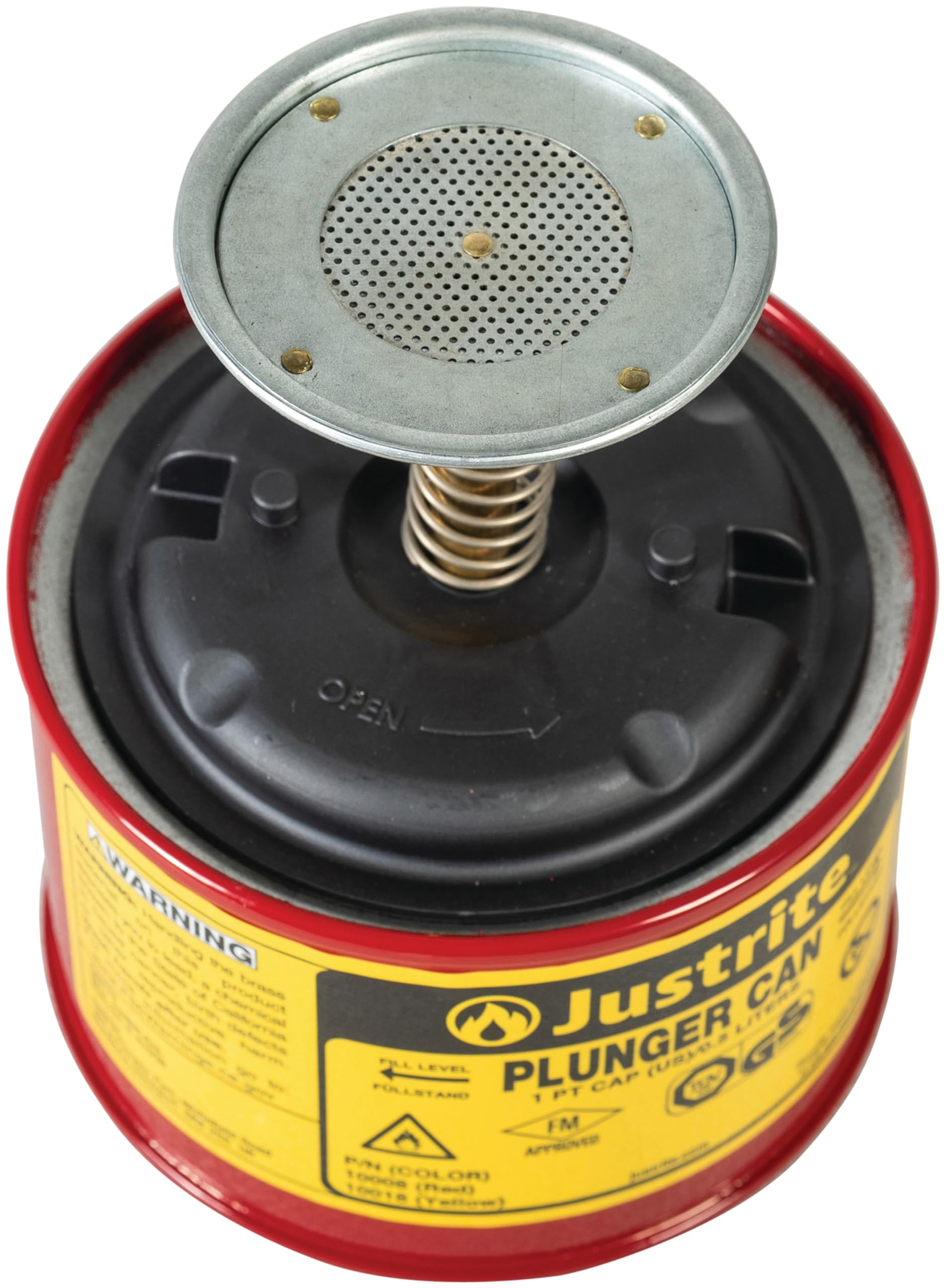 1 Pint Justrite Plunger Can for Solvents, 5.25" x 4.9" Steel Push-Down Solvent Dispenser Can, Made in the USA Industrial Mechanic Tools, Red, 10008