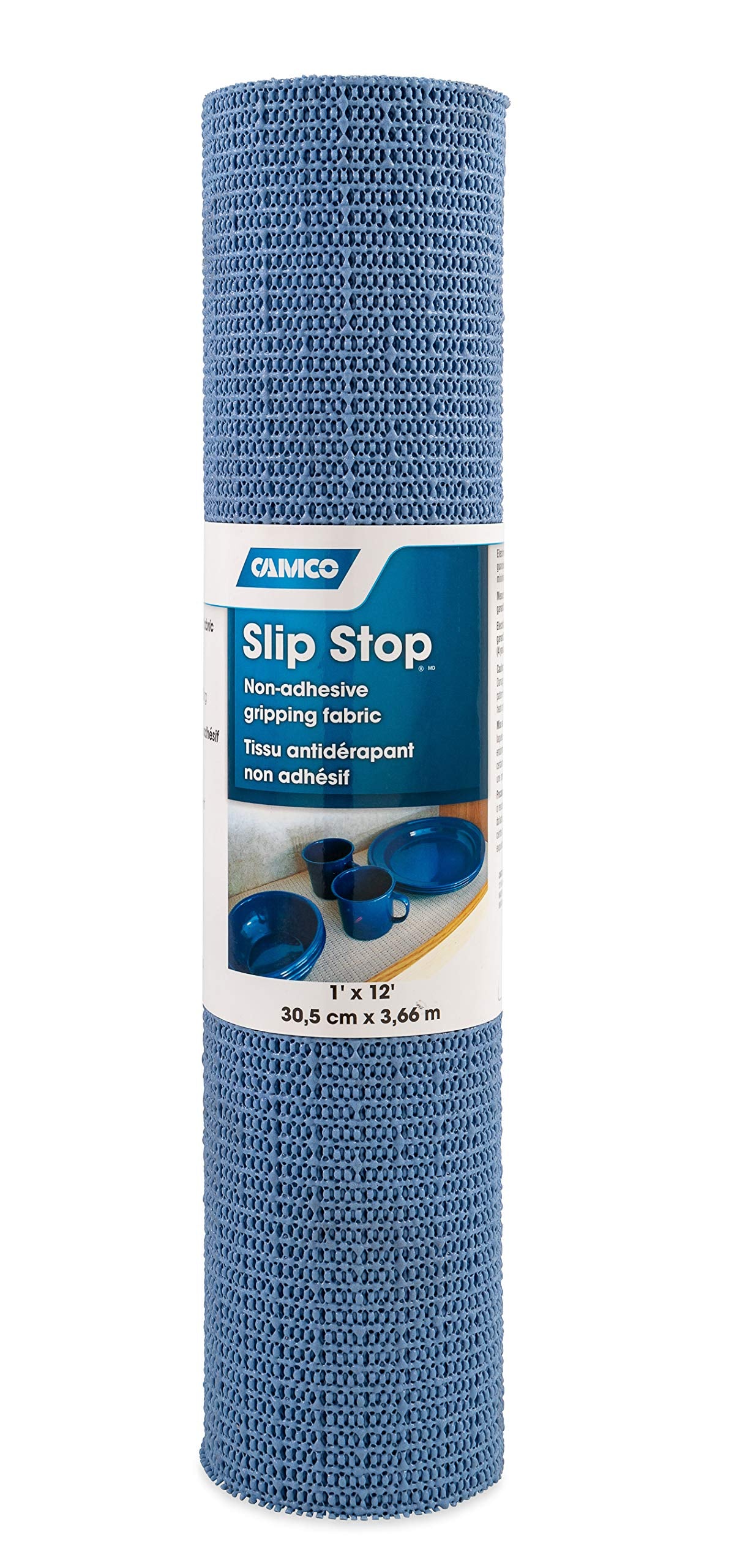 Camco Slip Stop Liner - In RVs & Camper Kitchen Shelves Prevents Sliding and Drawers - Great for Toolboxes, Rugs, & More - Durable, Washable Material - 1' x 12' Roll - Slate Blue (43278)