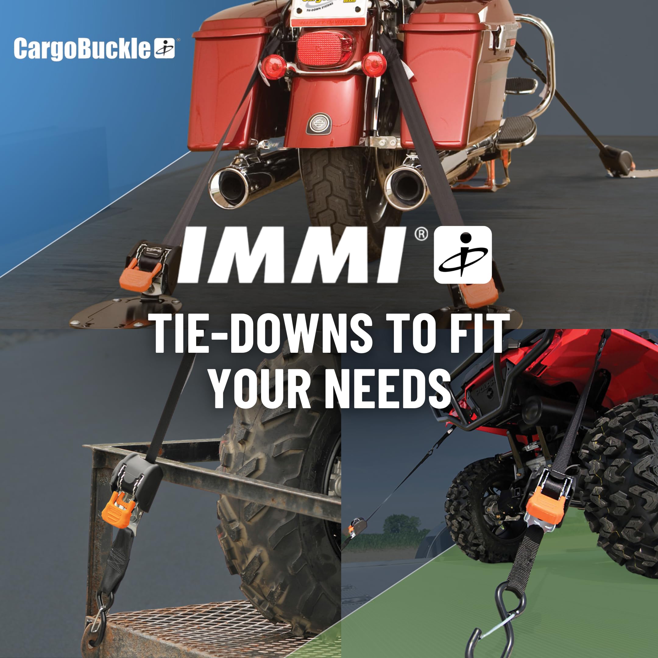 Mini G3 CargoBuckle Retractable Ratchet Straps, 1400 lbs Break Strength, 1-Inch Width X 6 ft Reach, Self Retracting Ratchet Straps for Trailers, Toy Haulers, ATVs, and Motorcycles - 2 Pack