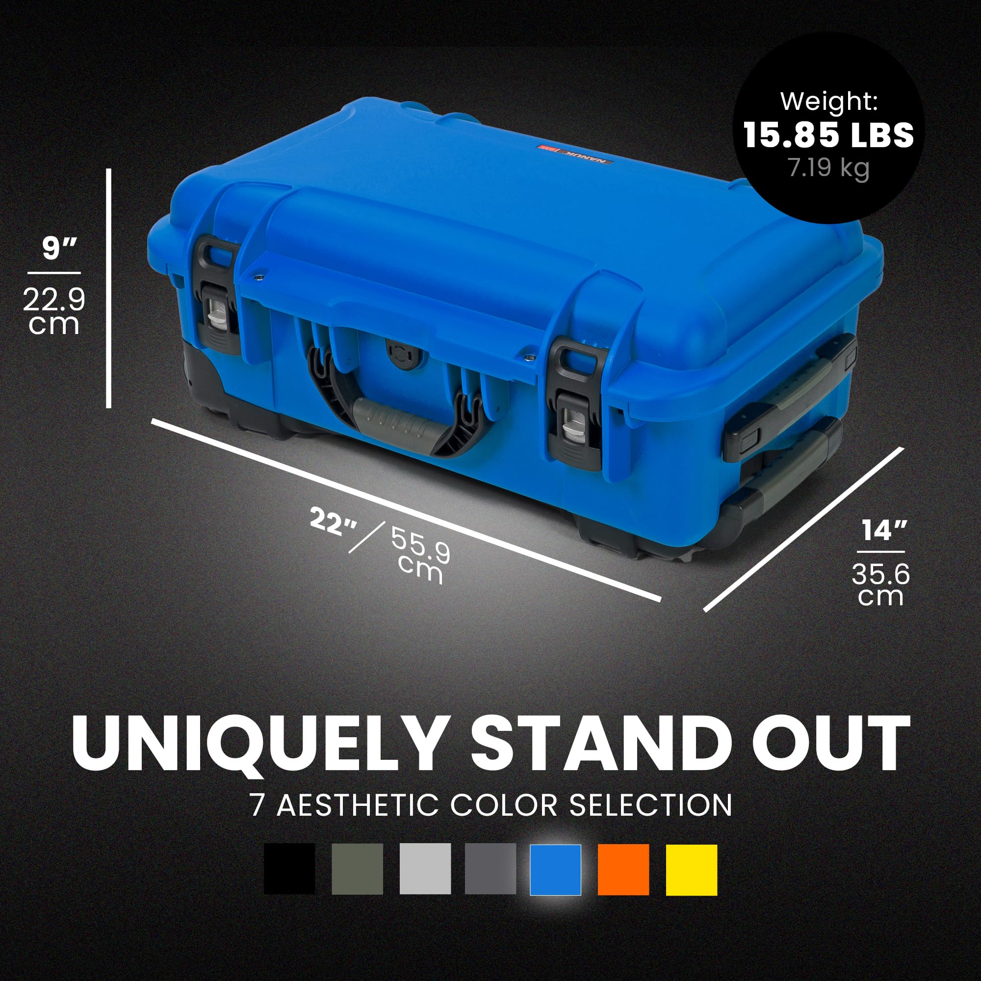 Hard Case NANUK 935 with Padded Divider – Waterproof Equipment Case with Wheels, 22” x 14” x 9” – Dustproof and Impact Resistant, Airline Carry-On Approved – Blue
