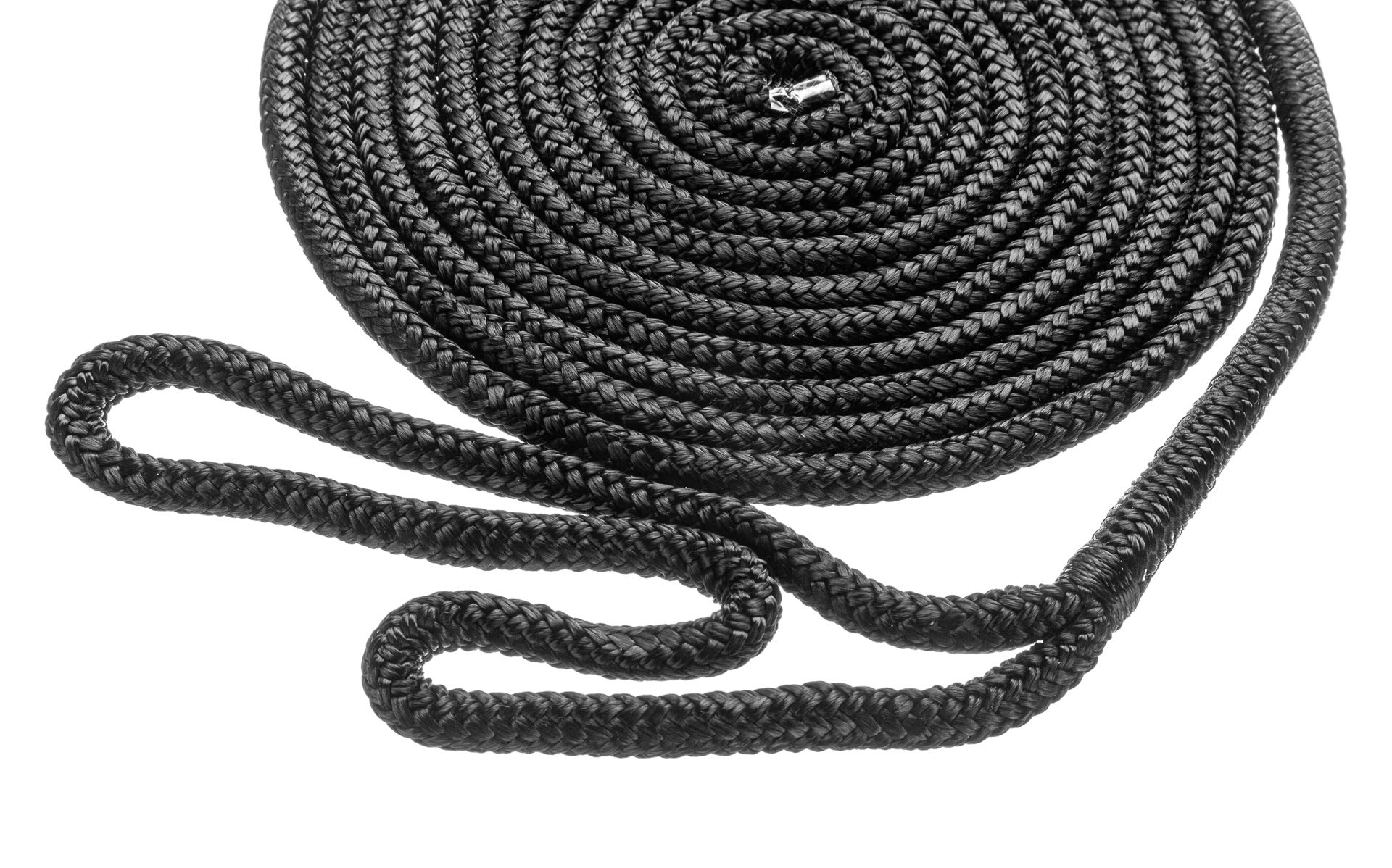 Double Braided Nylon Dock Line Attwood 117604-7 — UV-Resistant, 3/8-In. Thick, 15 Feet Long, Black