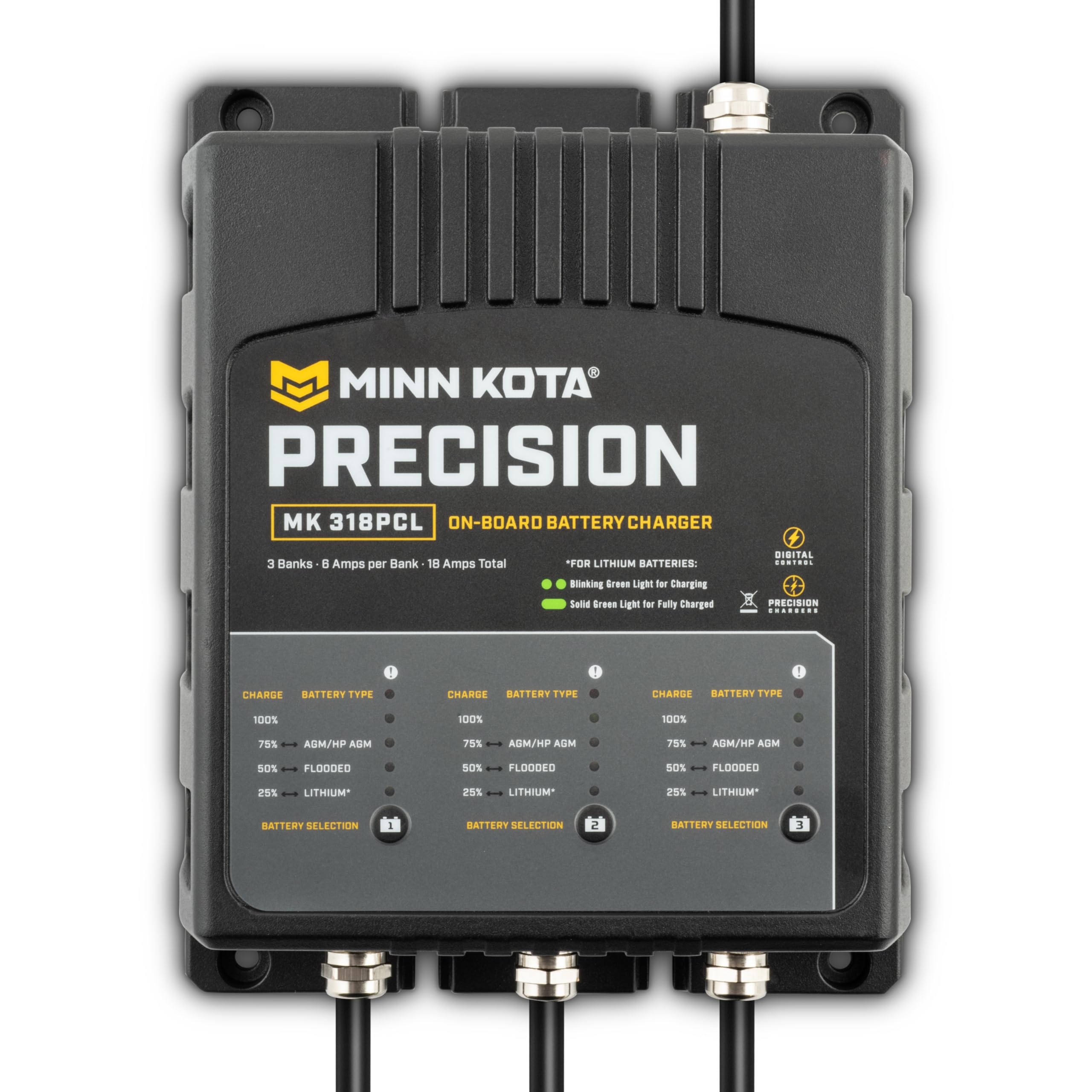 Minn Kota MK-318PCL Precision On-Board Marine Battery Charger – 3 Banks, 6 Amps Each