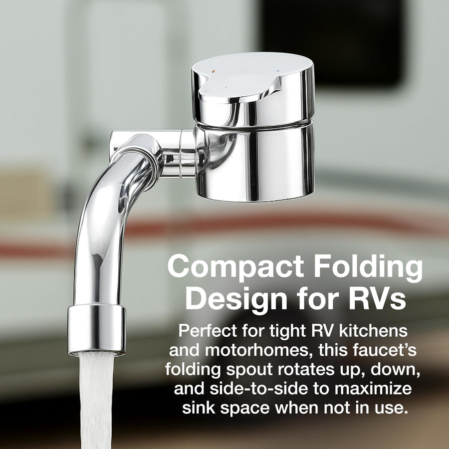 Folding RV Kitchen Faucet Dura Faucet (DF-MK510H-CP) – Chrome, 360° Rotating & Vertical Folding Spout, Single Lever Handle, Lead-Free, Easy Install Compact Sink Faucet