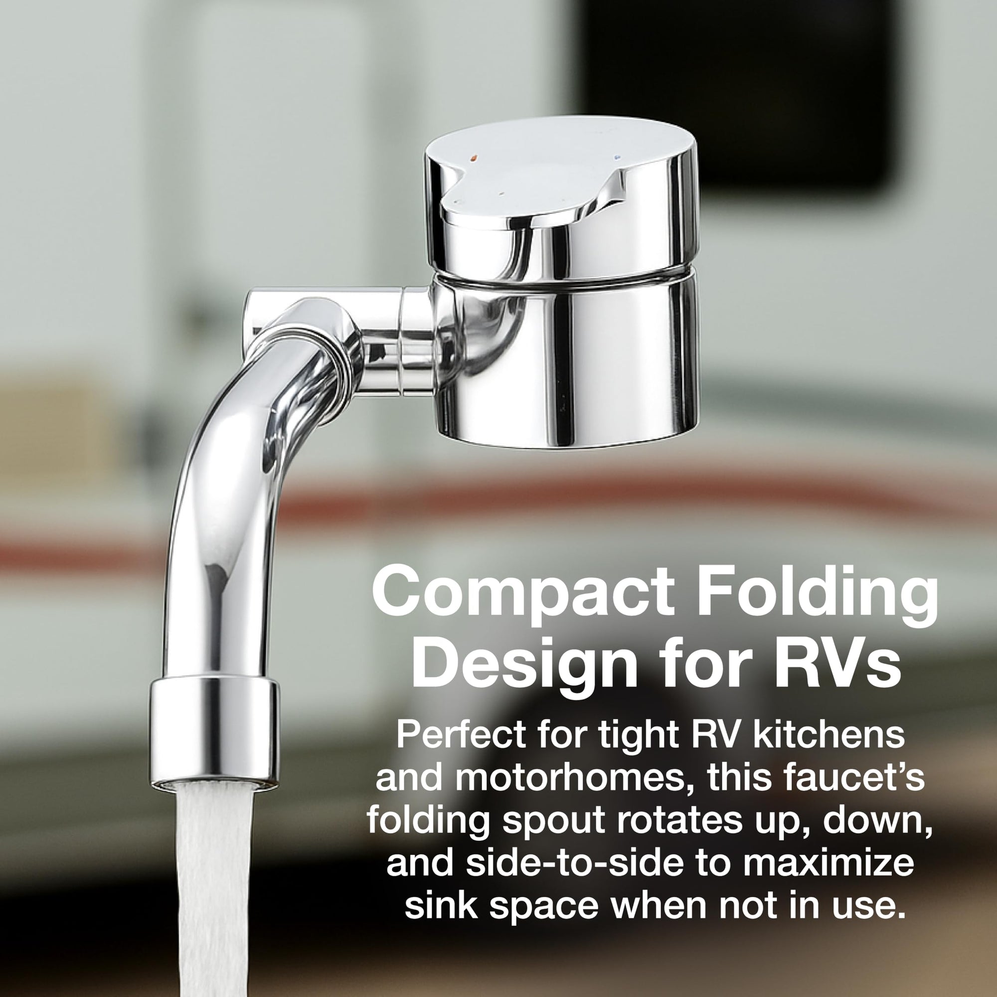 Folding RV Kitchen Faucet Dura Faucet (DF-MK510H-CP) – Chrome, 360° Rotating & Vertical Folding Spout, Single Lever Handle, Lead-Free, Easy Install Compact Sink Faucet