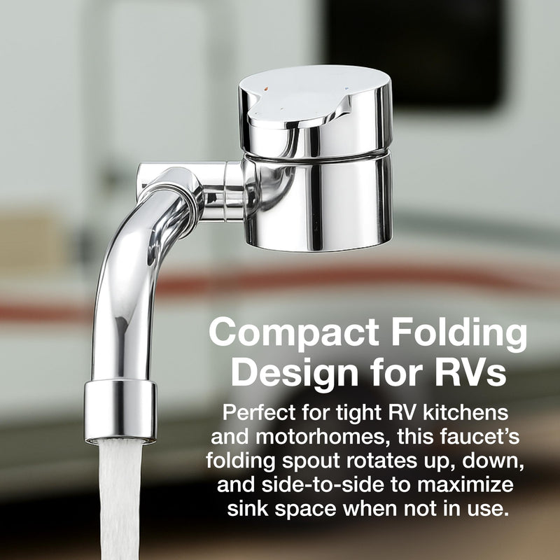Folding RV Kitchen Faucet Dura Faucet (DF-MK510H-CP) – Chrome, 360° Rotating & Vertical Folding Spout, Single Lever Handle, Lead-Free, Easy Install Compact Sink Faucet