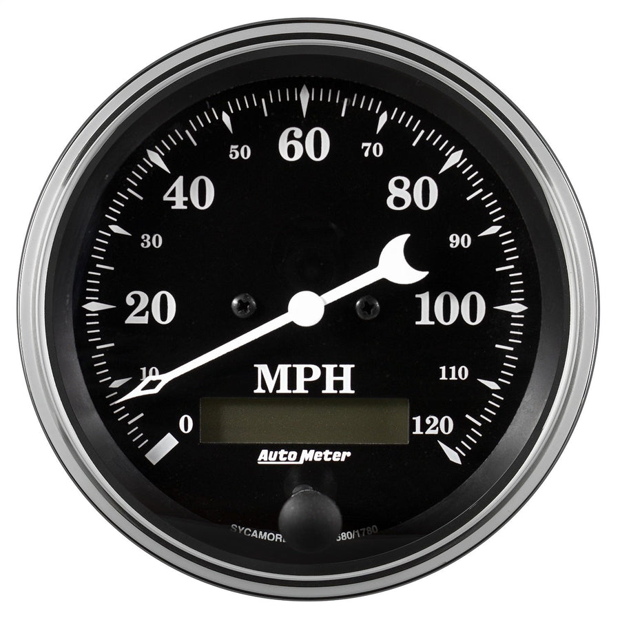 Gauge AUTO METER 1780 Speedometer (Old TYME Black Gauge, Speedo., 3 3/8", 120Mph, Elec. Prog.with LCD Odo, Old TYME Black)