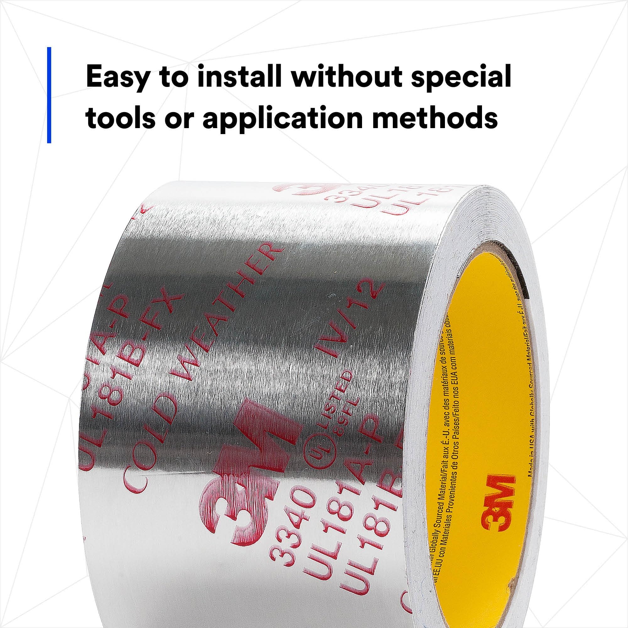 2.5" x 50 yd 3M Aluminum Foil Tape 3340, 4.0 mil, Silver, HVAC, Sealing and Patching Hot and Cold Air Ducts, Fiberglass Duct Board, Insulation, Metal Repair