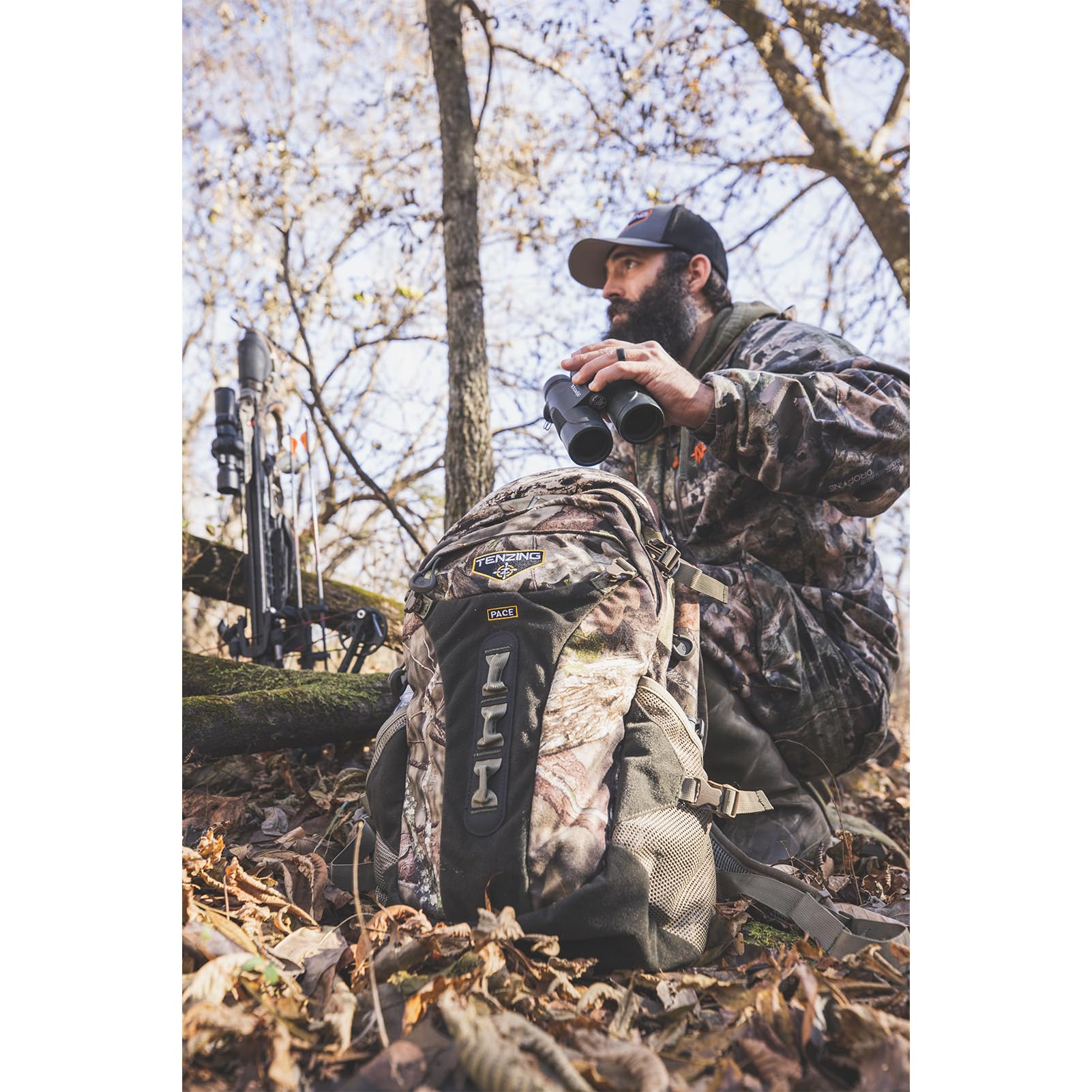 TENZING Day Pack Pace, Mossy Oak Break-Up Country, 1,600-Cubic-Inch Low-Profile Ultra Soft Quiet Durable Hunting Backpack with Multiple Pockets & Water Reservoir Compartment