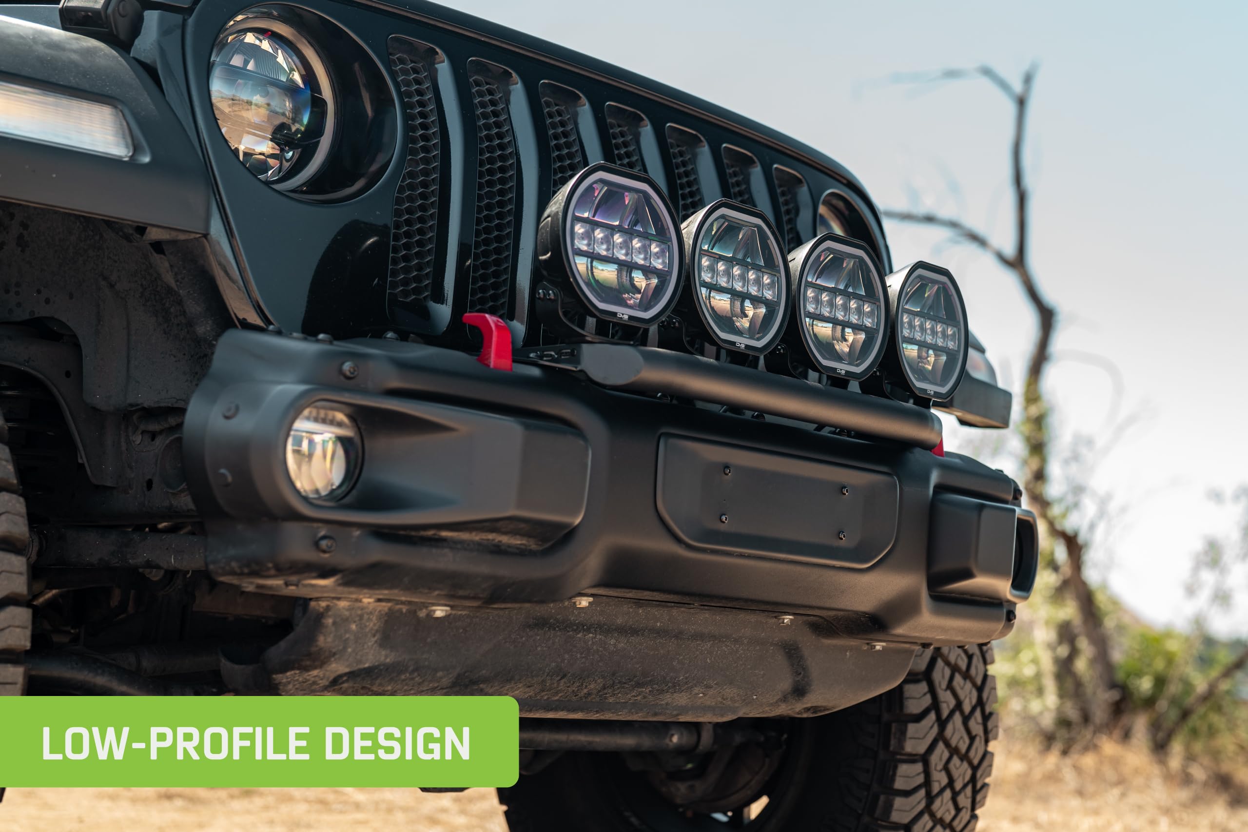 Push Bar DV8 Offroad for Mopar Rubicon Steel Bumper for 2018-2025 Jeep Wrangler JL | Shields Grille from Off-Road Hazards | Fits (1) 20" Light Bar, (8) 3" Pod Lights, or (4) 7" Round Lights | Steel