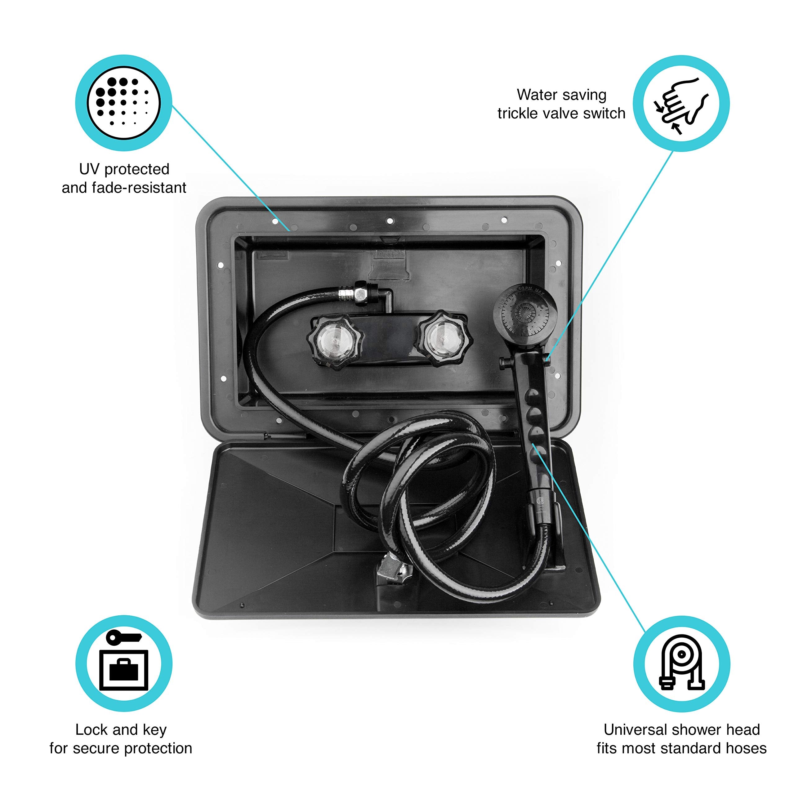 Dura Faucet RV Weatherproof DF-SA170-BK Exterior Shower Box Kit - Lock and Key (Black)