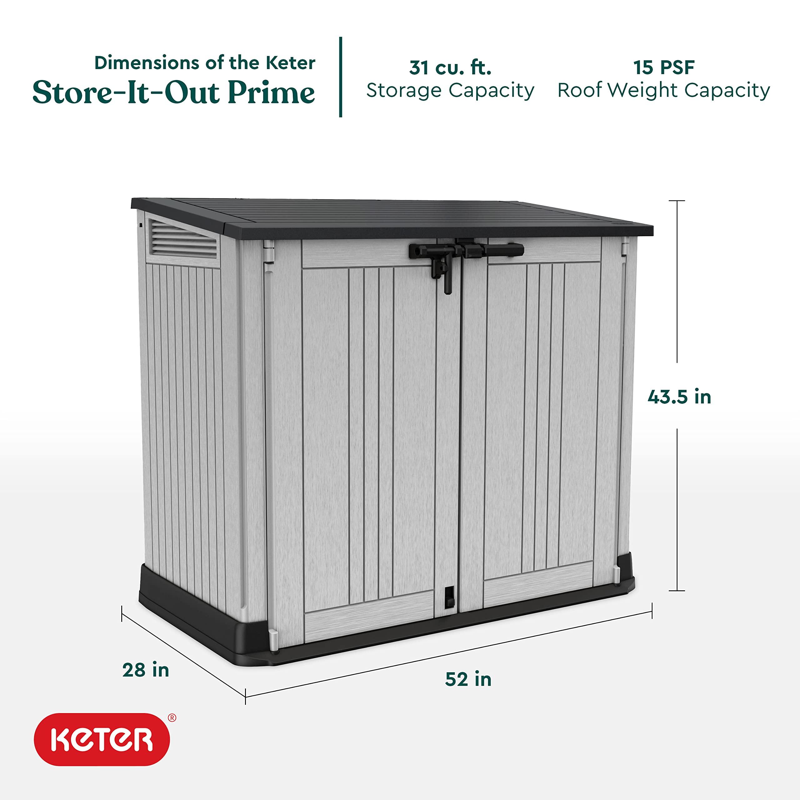 Keter 4.3 x 3.7 ft. Store-It-Out Prime Outdoor Resin Storage Shed with Easy Lift Hinges, Perfect for Yard Tools, Pool Toys and Garden Accessories, Grey