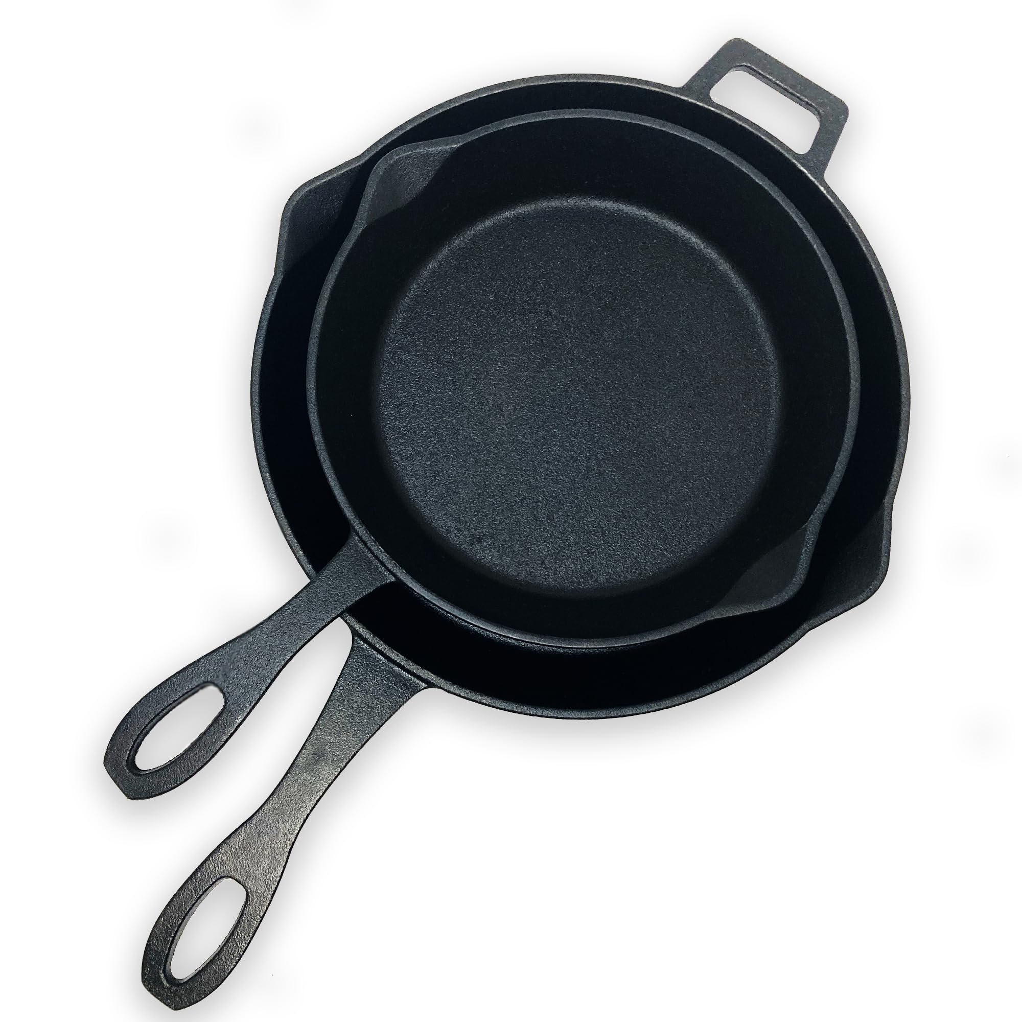 Bayou Classic 7451 Cast Iron Skillet Set 10-in and 12-in Features Pour Spouts Perfect For Breakfast Pan Frying Sautéing and Baking