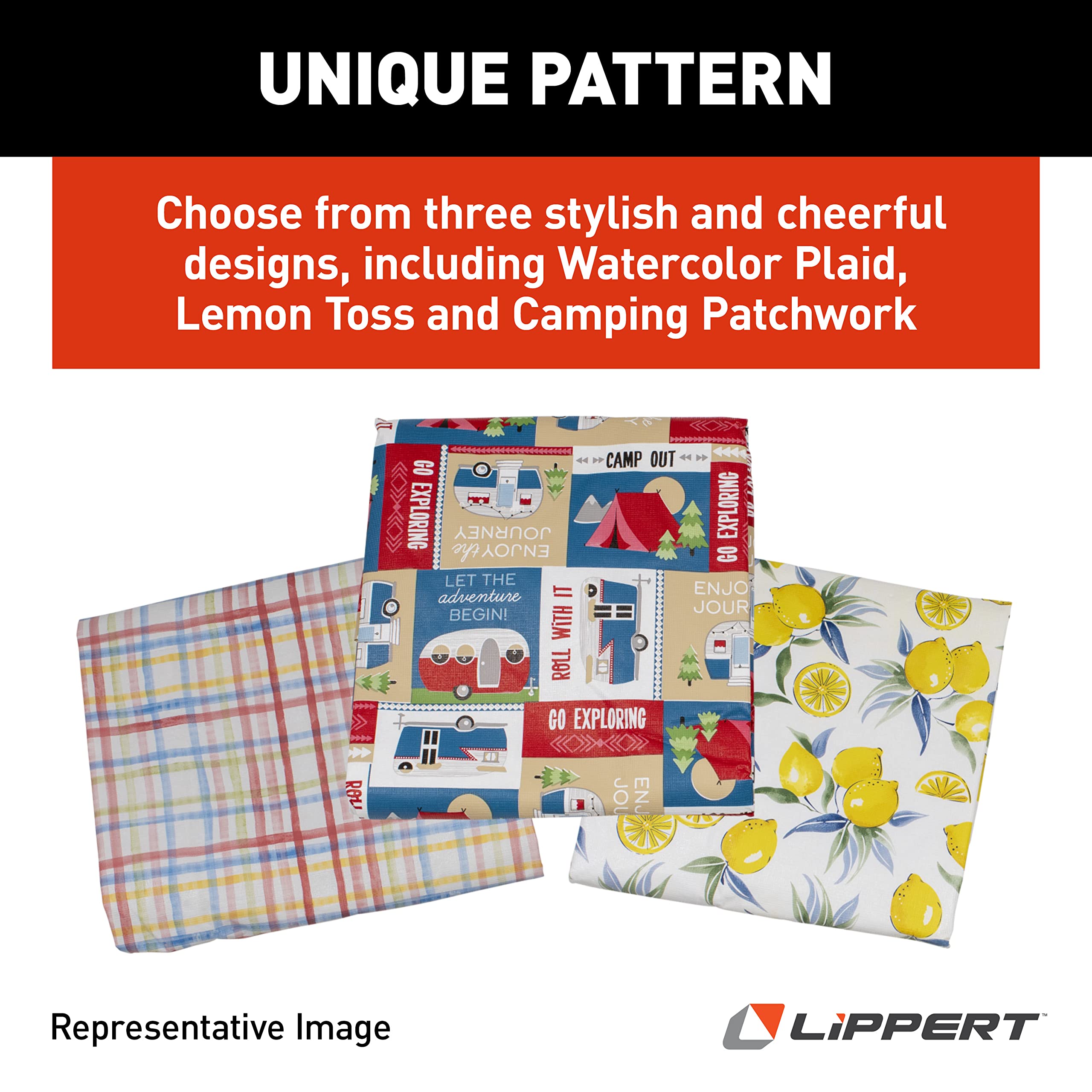 Vinyl Tablecloth Lippert with Bench Covers for Picnic Tables - Camping Patchwork, Green
