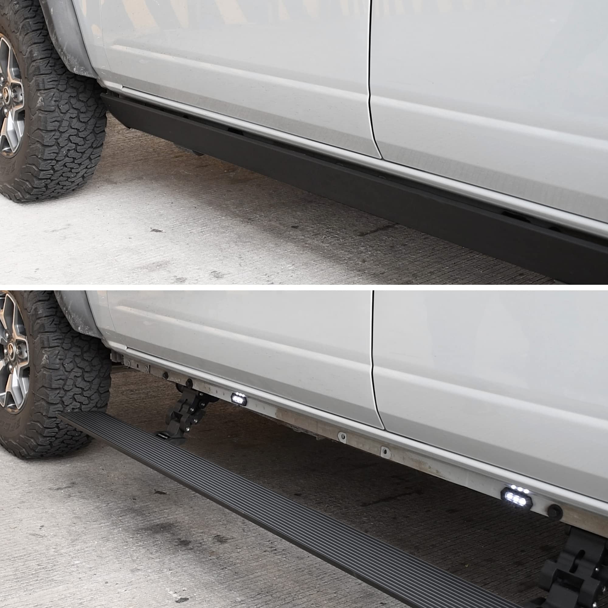 Volt Power Running Boards RealTruck for Chevrolet Silverado & GMC Sierra 2500HD, 3500HD (2007-2010) Crew Cab | Aluminum, Textured Black | 20404587PC | Electric Powerstep & Retractable Steps