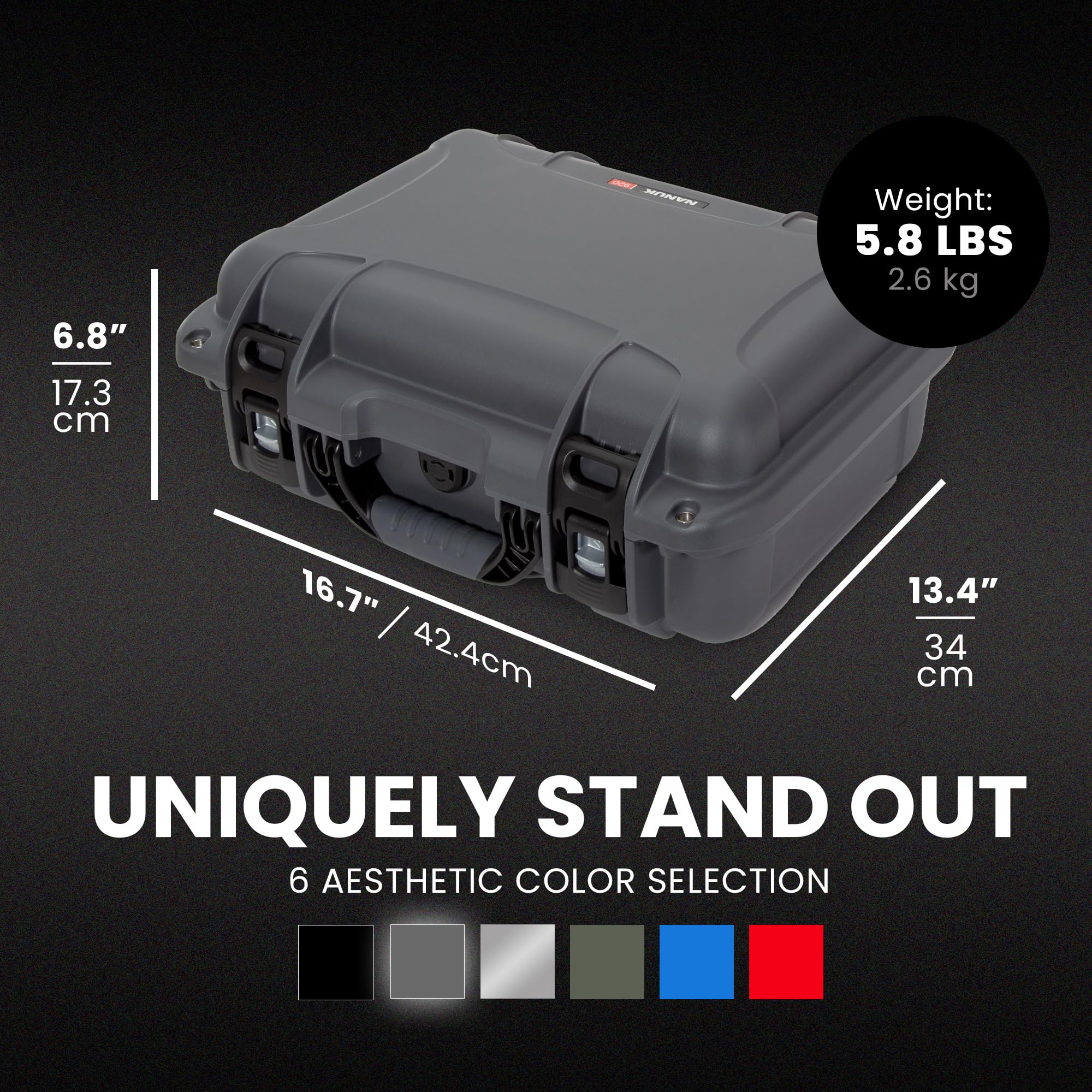 Pro Photo Kit NANUK 920 – Waterproof Travel Camera Hard Case with Padded Dividers & Lid Organizer, 16.7” x 13.4” x 6.8”, Dustproof & Impact-Resistant, Airline Carry-On Approved – Graphite