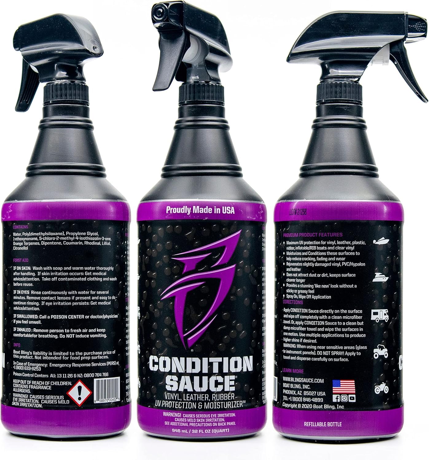 Vinyl Sauce Boat Bling Premium Vinyl and Leather Cleaner, for Boats, RVs, Powersport Vehicles, 20 oz.