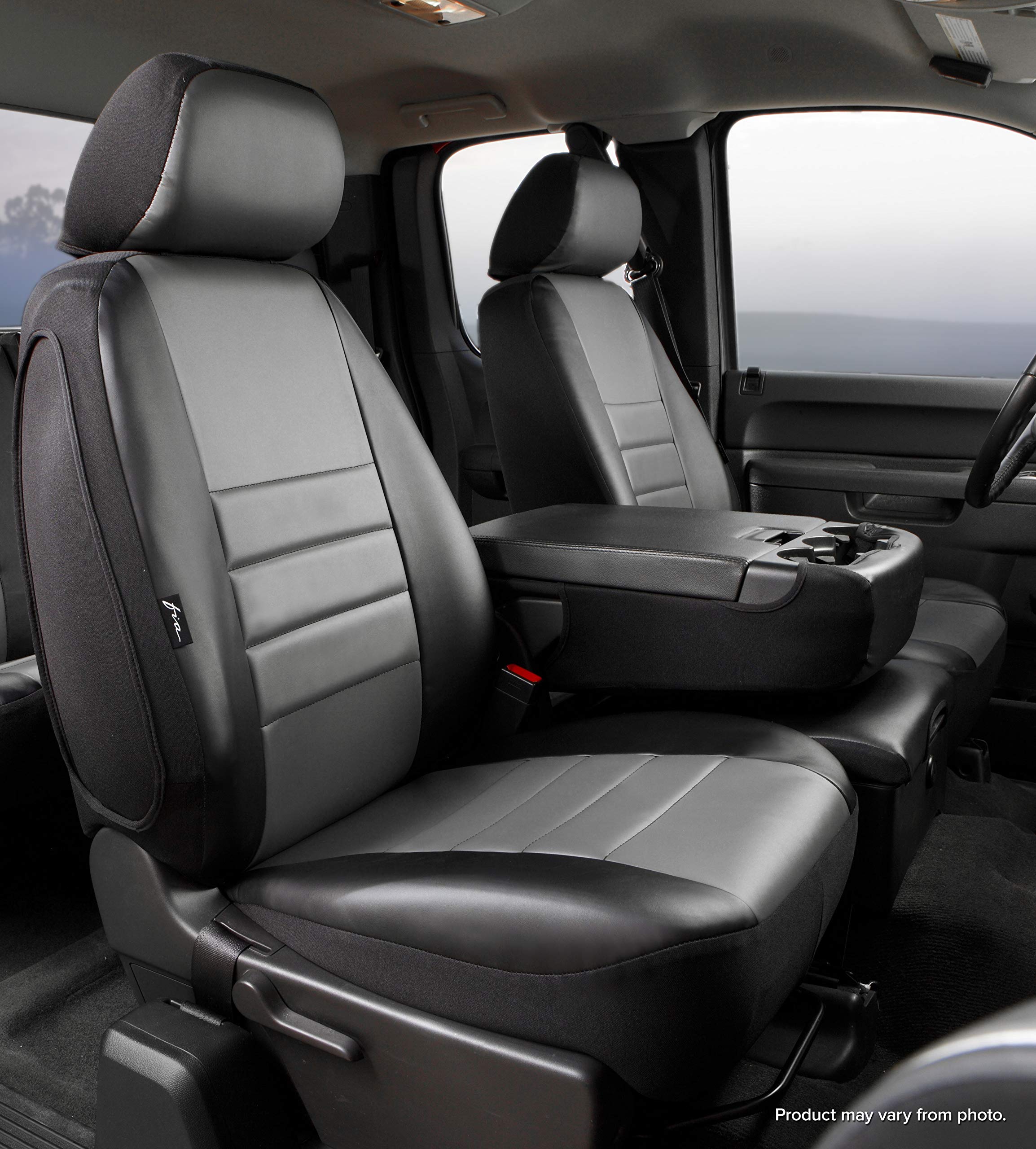 Custom Fit Fia SL69-28 GRAY Front Seat Cover Split Seat 40/20/40 - Leatherette (Black w/Gray Center Panel)