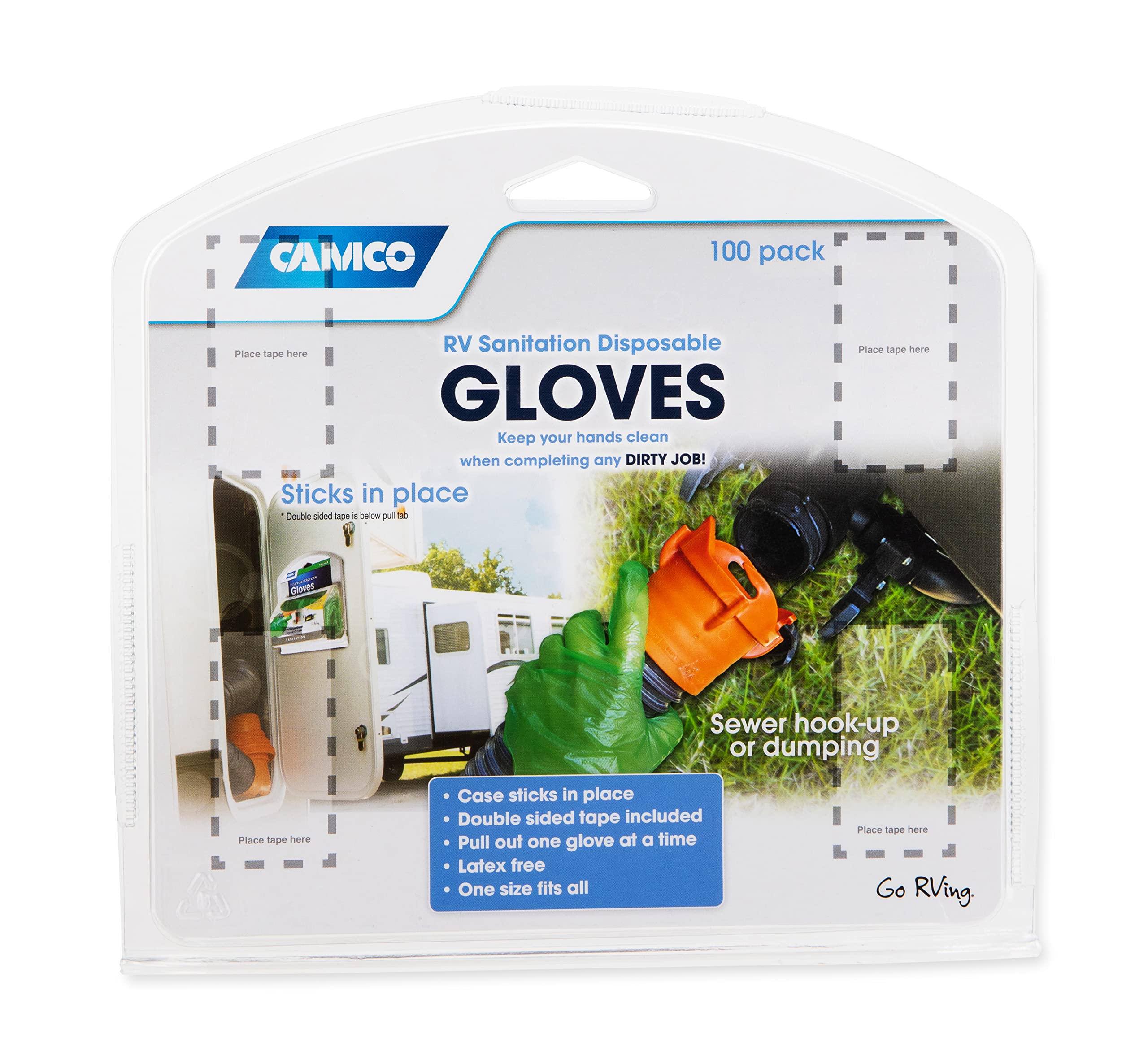 Camco All Purpose Durable RV and Camper Disposable Sanitation Gloves | Ideal in Wet or Dry Conditions | Green Non-Latex Gloves | 100 Pack (40285)