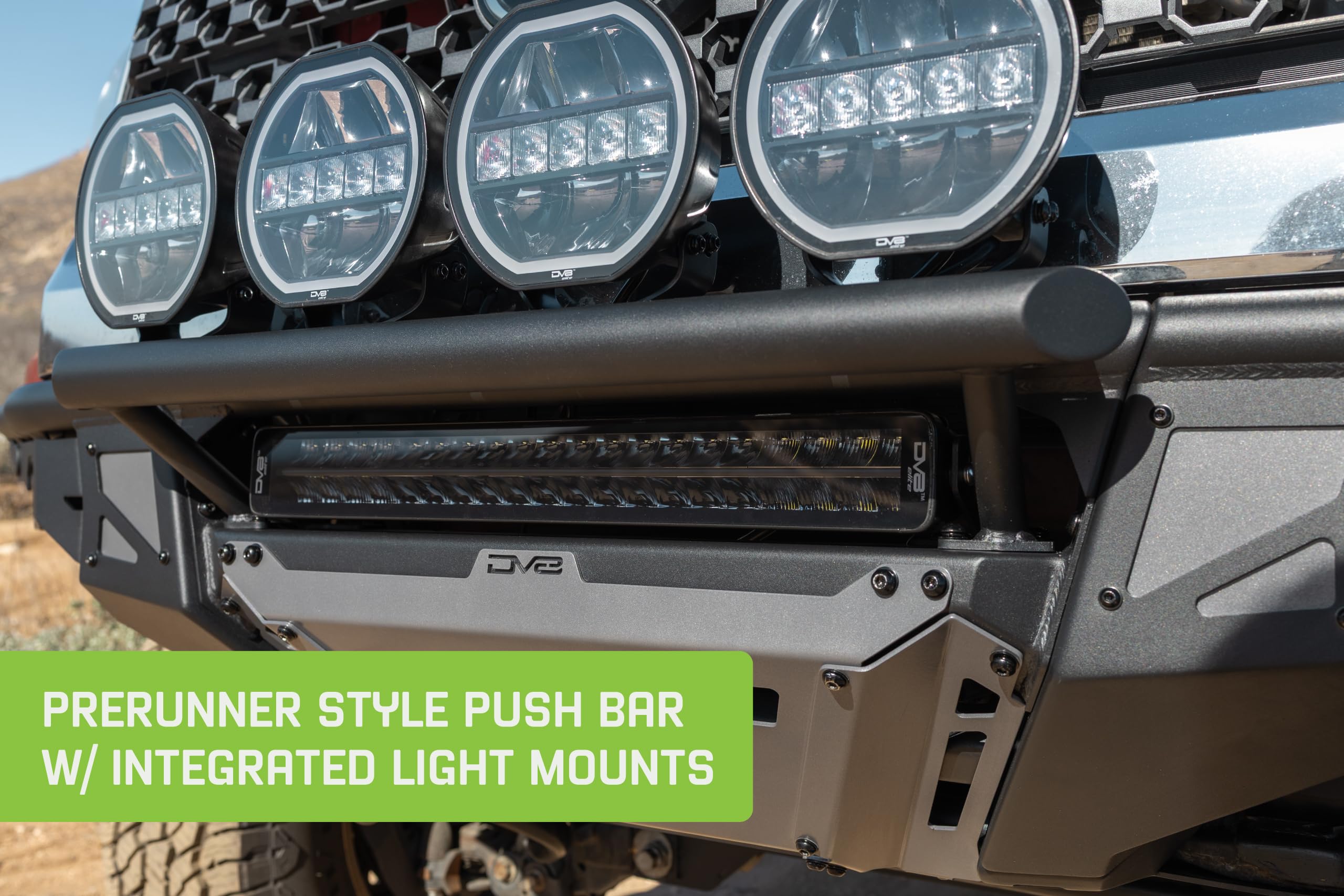 Offroad DV8 Tube Front Bumper for 2014-2021 Toyota Tundra | Blend of High-Speed Desert & Rock Crawling Styles | Center Light Mount | Push Bar w/Integrated Light Mounts | High-Clearance Design | Steel