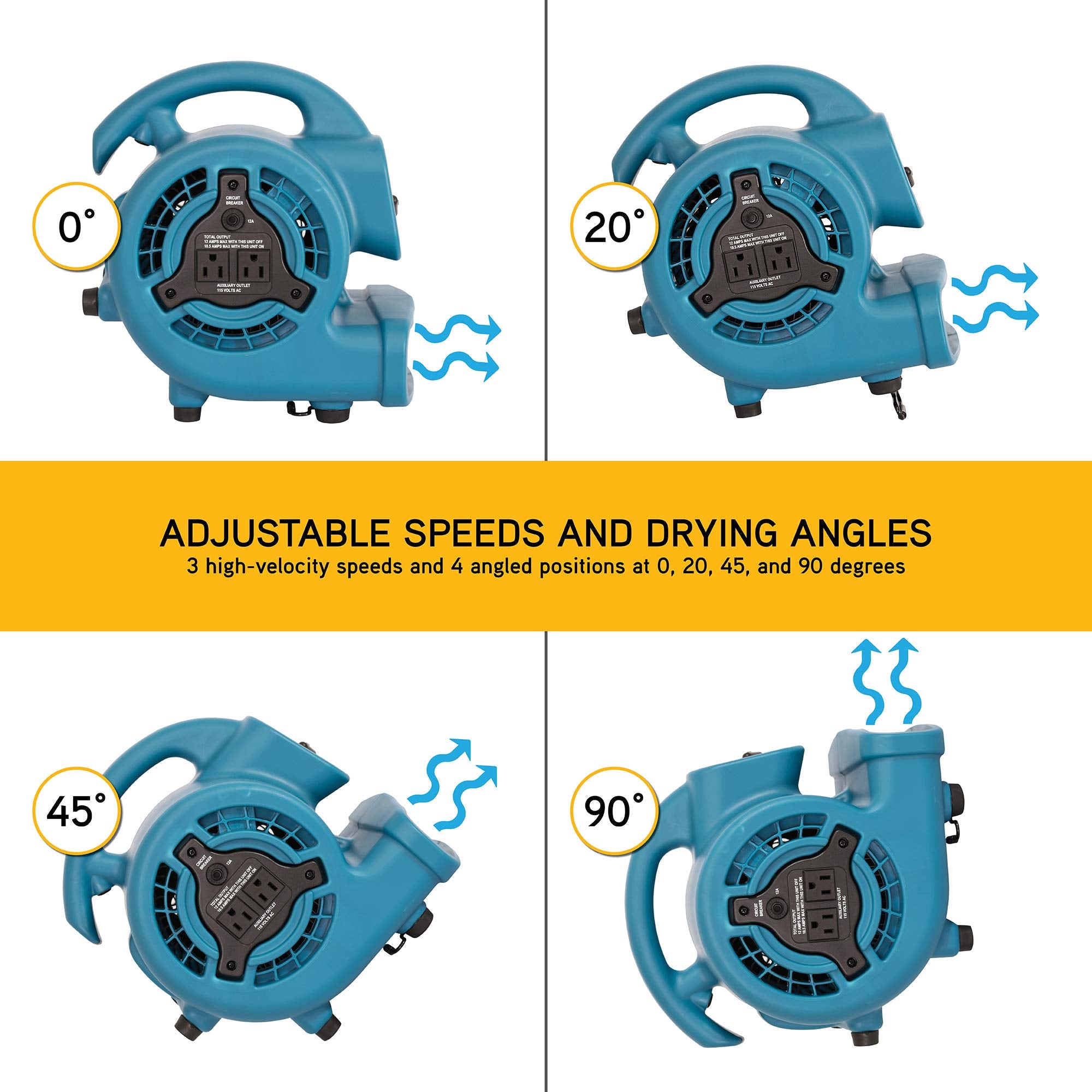 Mini Mighty XPOWER P-80A 138 W 600 CFM Centrifugal Air Mover, Carpet Dryer, Floor Fan, Blower, Stackable, Daisy Chain, for Water Damage Restoration, Janitorial, Plumbing, Home Use