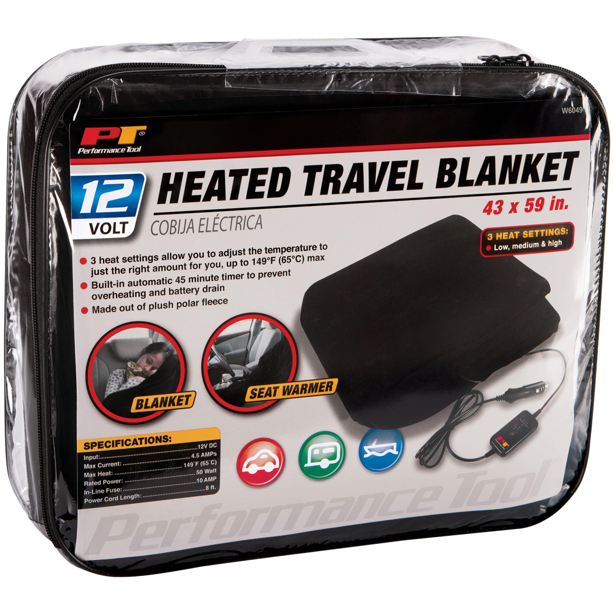 12v Heated Travel Blanket Performance Tool W6049 - Stay Warm on Road Trips, Camping, and Outdoor Activities with Soft and Cozy Fleece Material