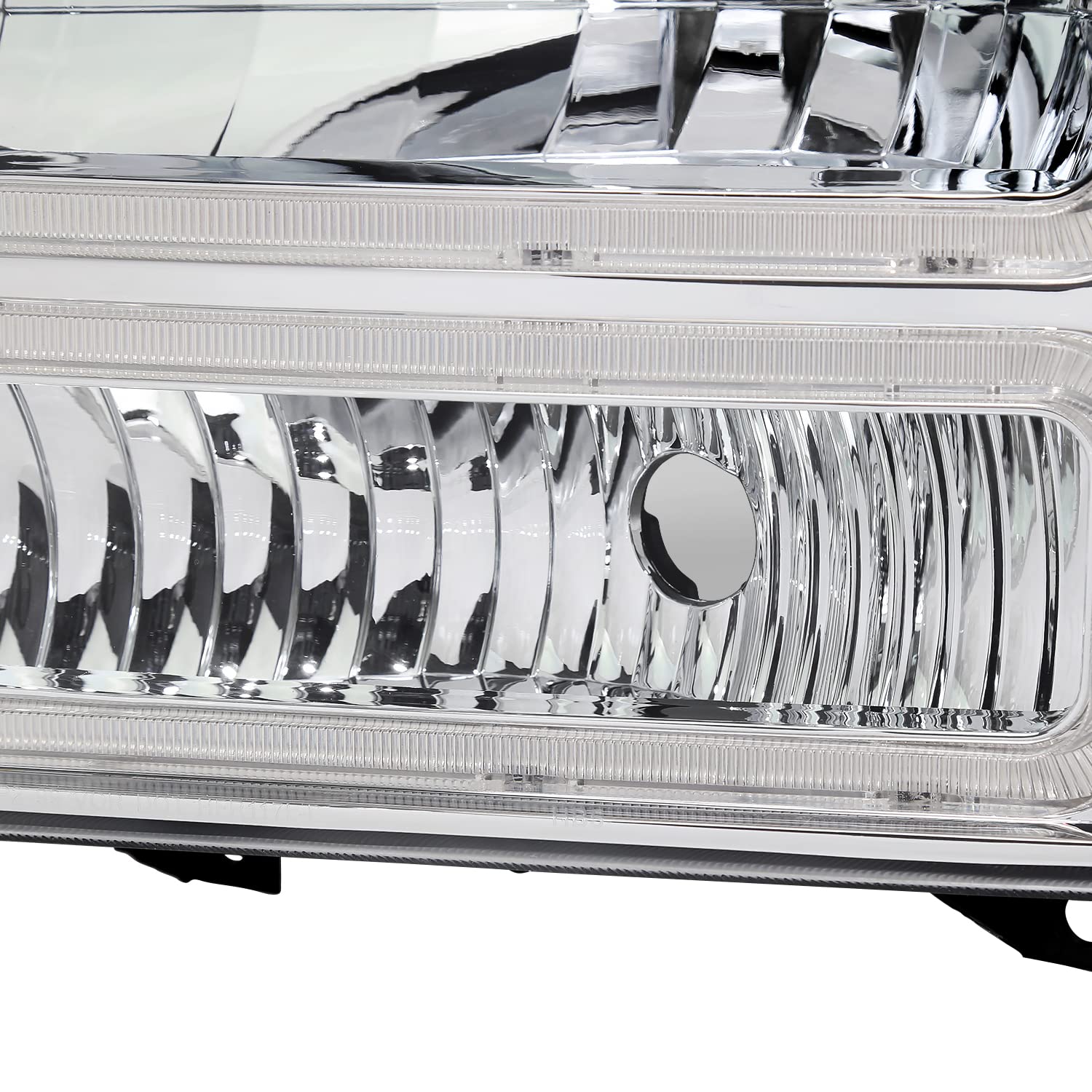 Chrome Headlights SPEC-D TUNING with LED Bar Compatible with 1999-2004 Ford F-250, F-350, F-450 SuperDuty, 2000-2004 Excursion, Left + Right Head Lights Assembly