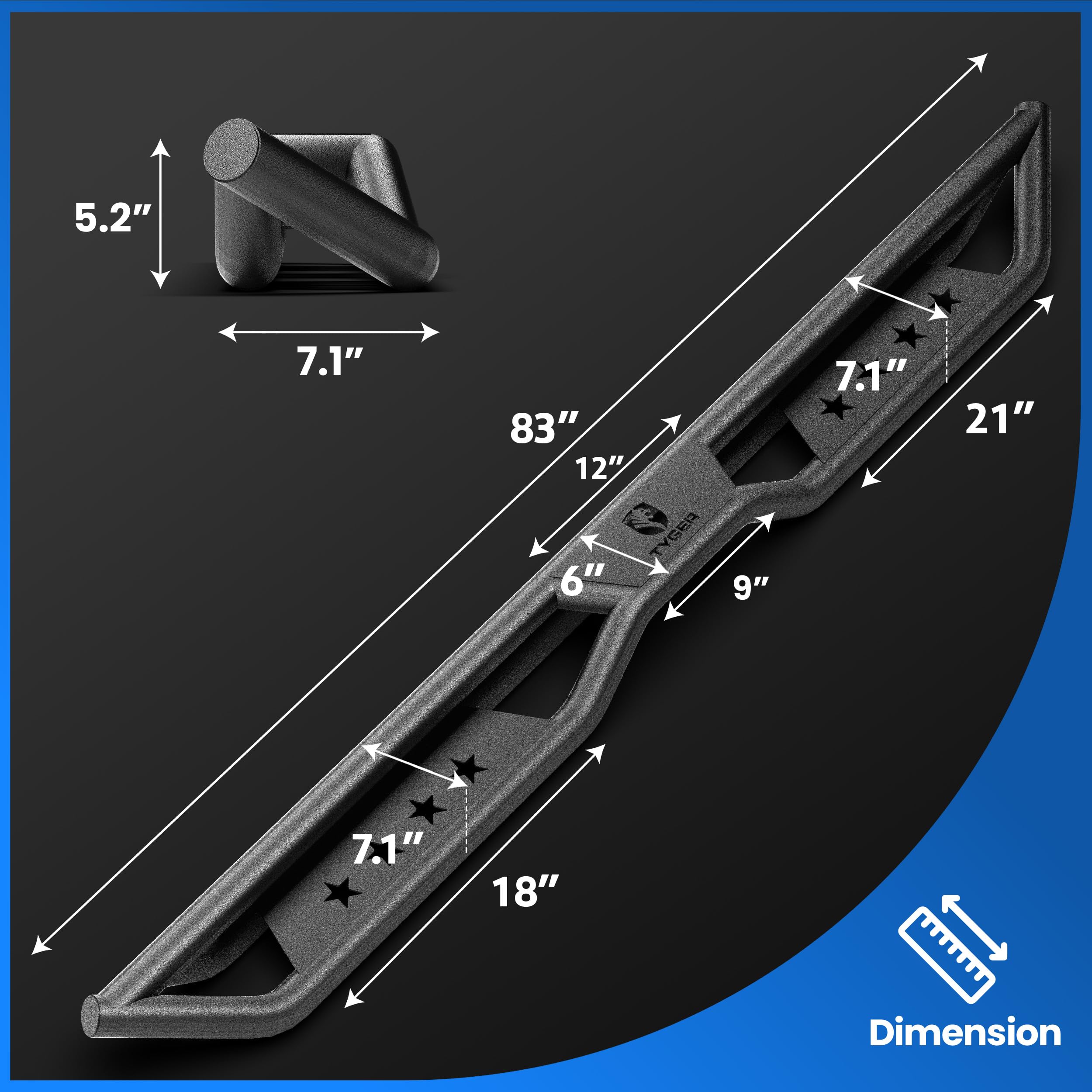 Tyger Auto Running Boards Star Strider Compatible with 2009-2018 Dodge Ram 1500; 2010-2026 2500 3500; 2019-2024 Classic | Crew Cab | TG-SR2D74948 | Side Step Rails Nerf Bars
