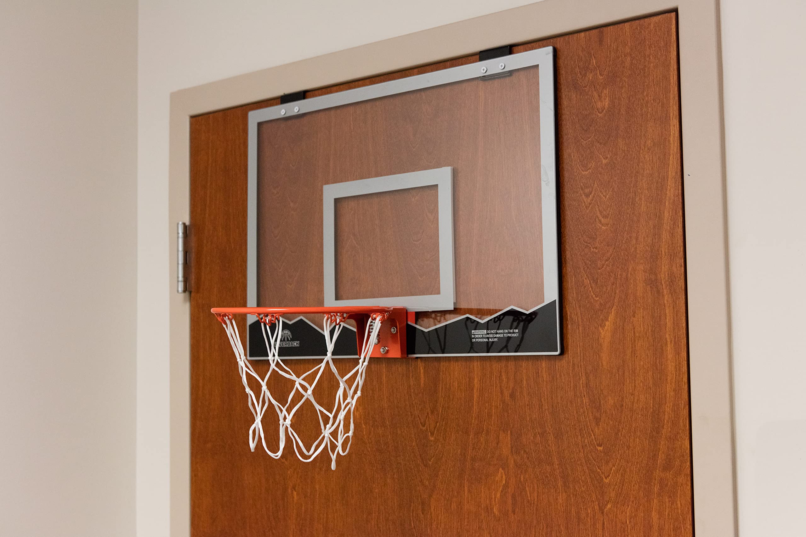 18" Silverback Over the Door Mini Basketball Hoop Set with Shatterproof Backboard Perfect for Home or Office