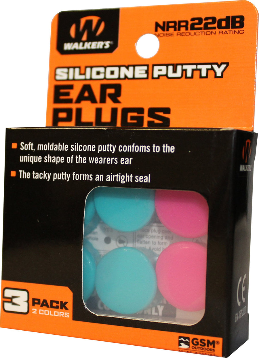 Walker's Soft Moldable Silicone Putty 20dB NRR Noise-Blocking Hearing Protection Shooting Hunting Work Earplugs, 3 Pairs, Storage Case Included - Teal/Pink