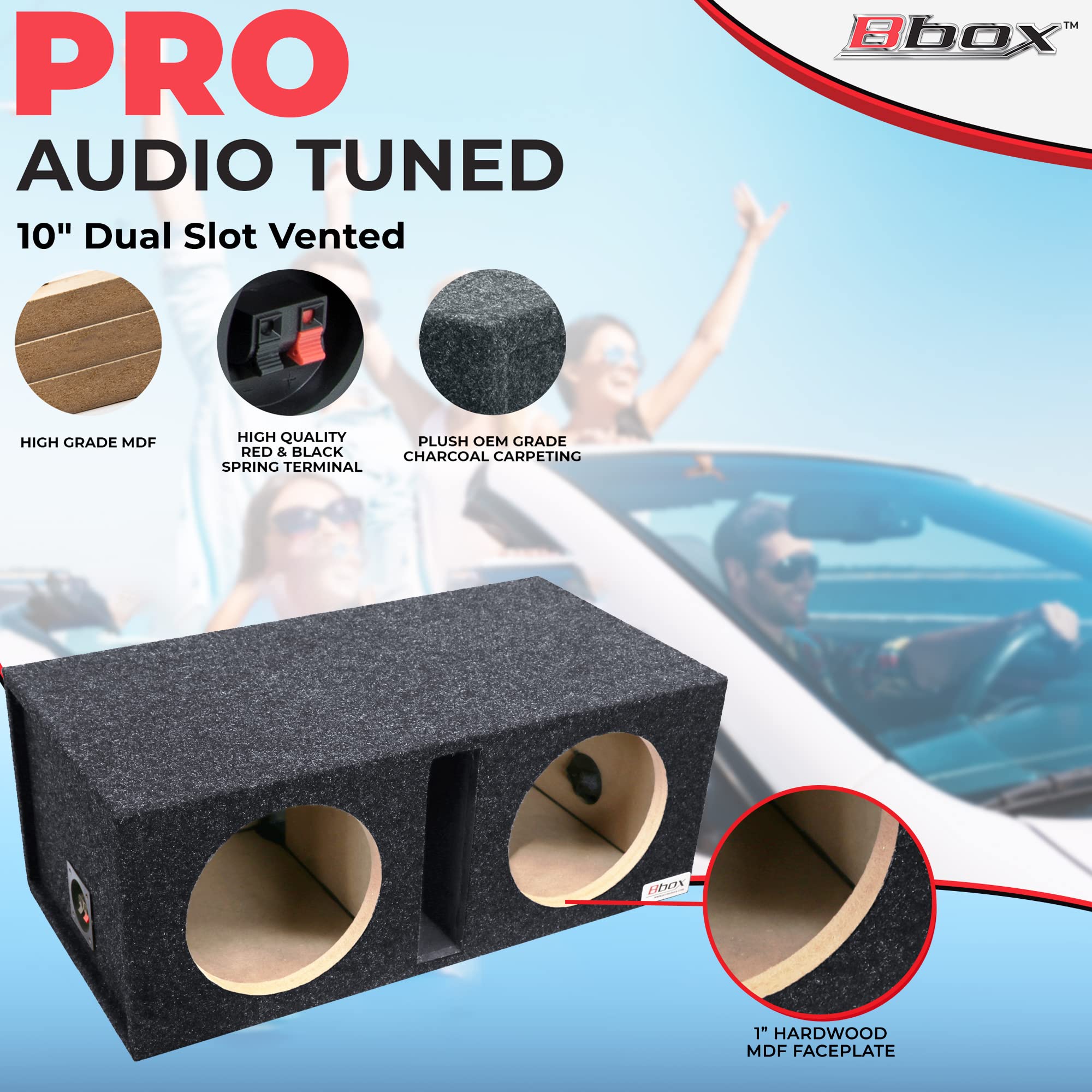 Dual Bbox Vented 10 Inch Subwoofer Enclosure - Pro Audio Tuned Dual Car Subwoofer Boxes & Enclosures - Premium Subwoofer Box Improves Audio Quality, Sound & Bass - Spring Loaded Speaker Terminals