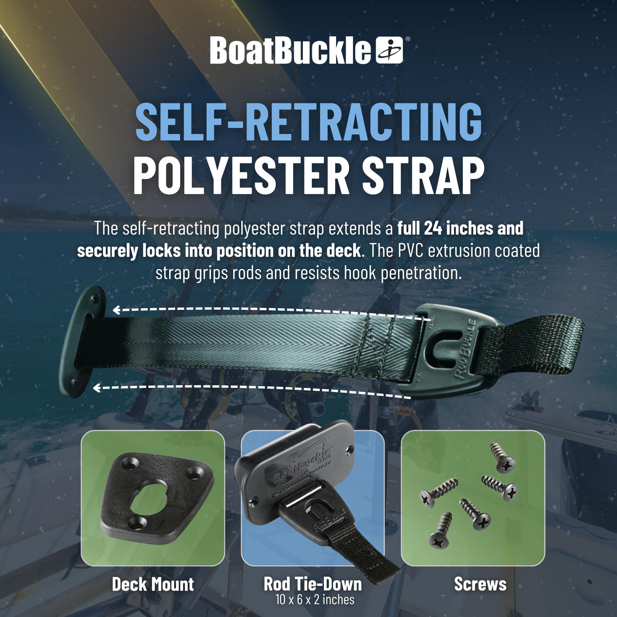 Gunwale/Deck Mount BoatBuckle F14200 Retractable Rod Tie-Down