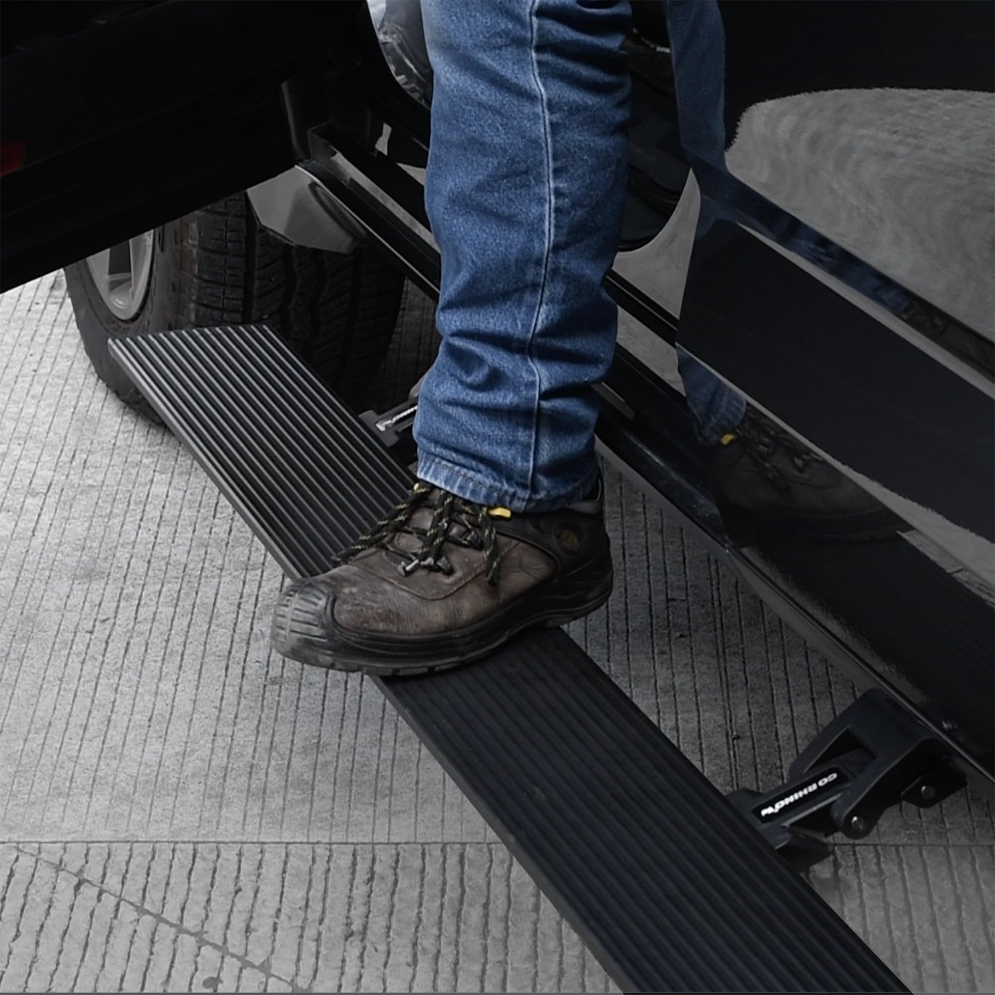 Volt Power Running Boards RealTruck for Toyota Tacoma (2016 - 2023) Double Cab | Aluminum, Protective Bedliner Coating | 20442987T | Electric Powerstep & Retractable Steps